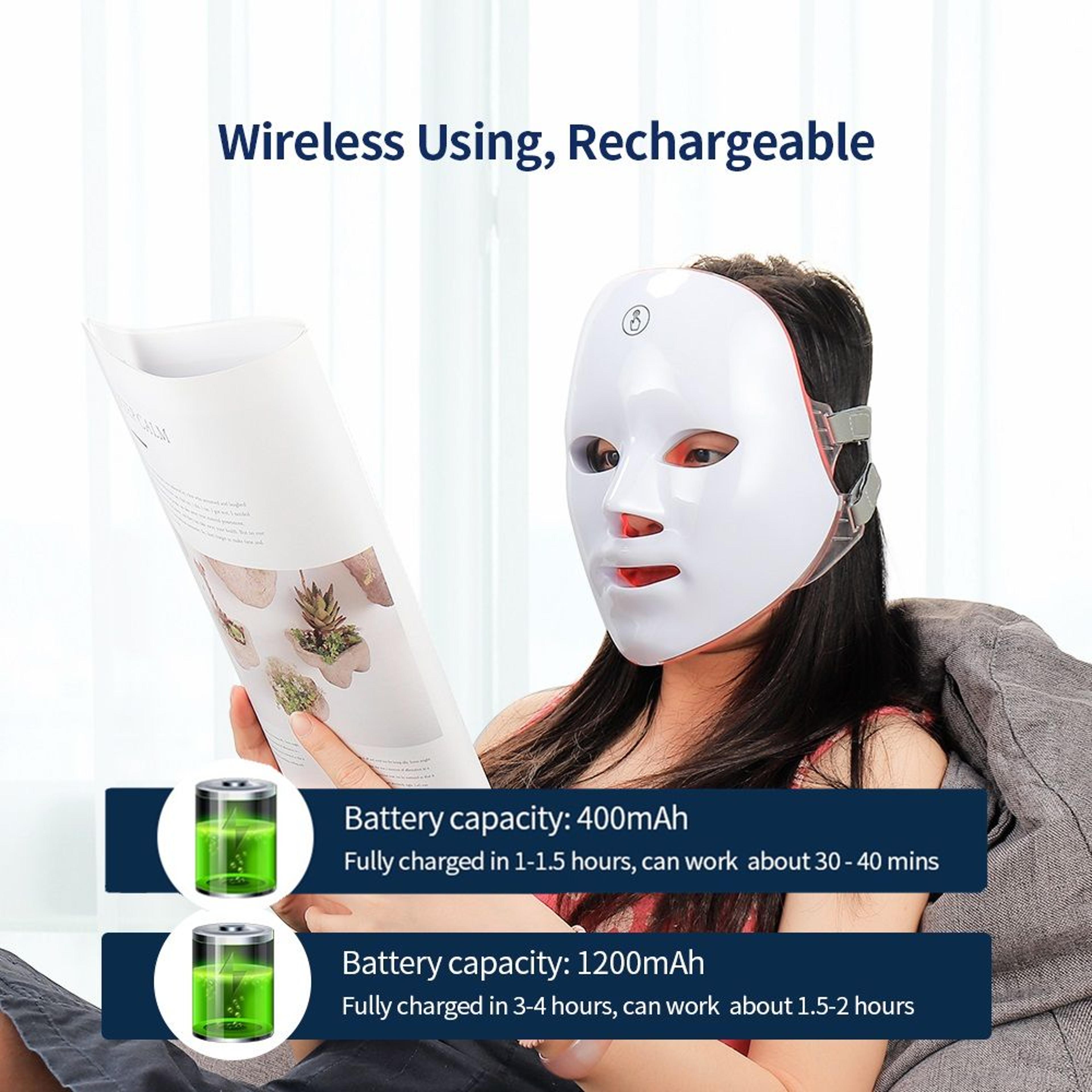Rechargeable Facial LED Mask For Acne Wrinkle Removal  Skin Brightening 7 Color LED Photon Therapy  7