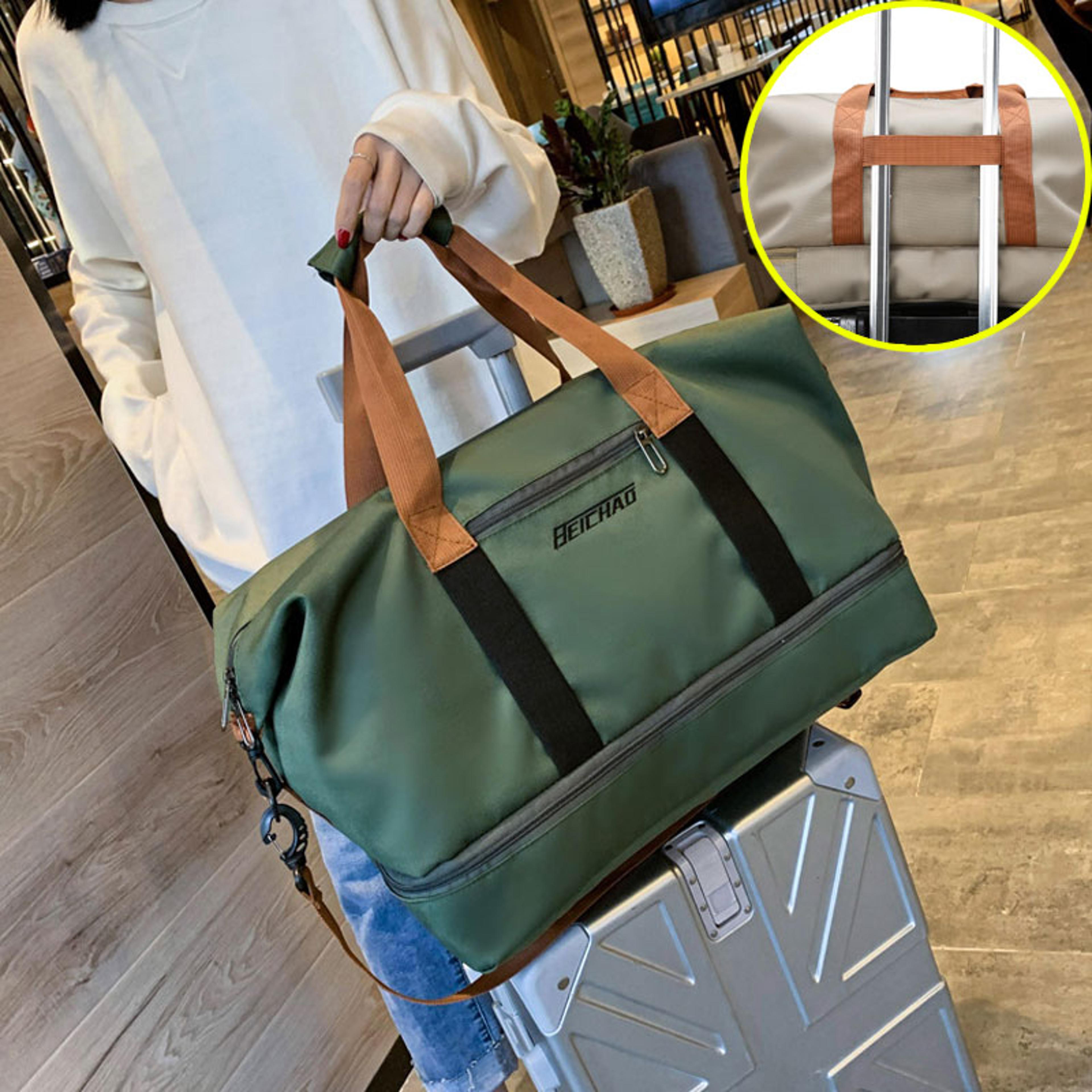 portable fitness duffle bag, carry-on luggage for gym, travel & work | trolley strap , shoe compartment