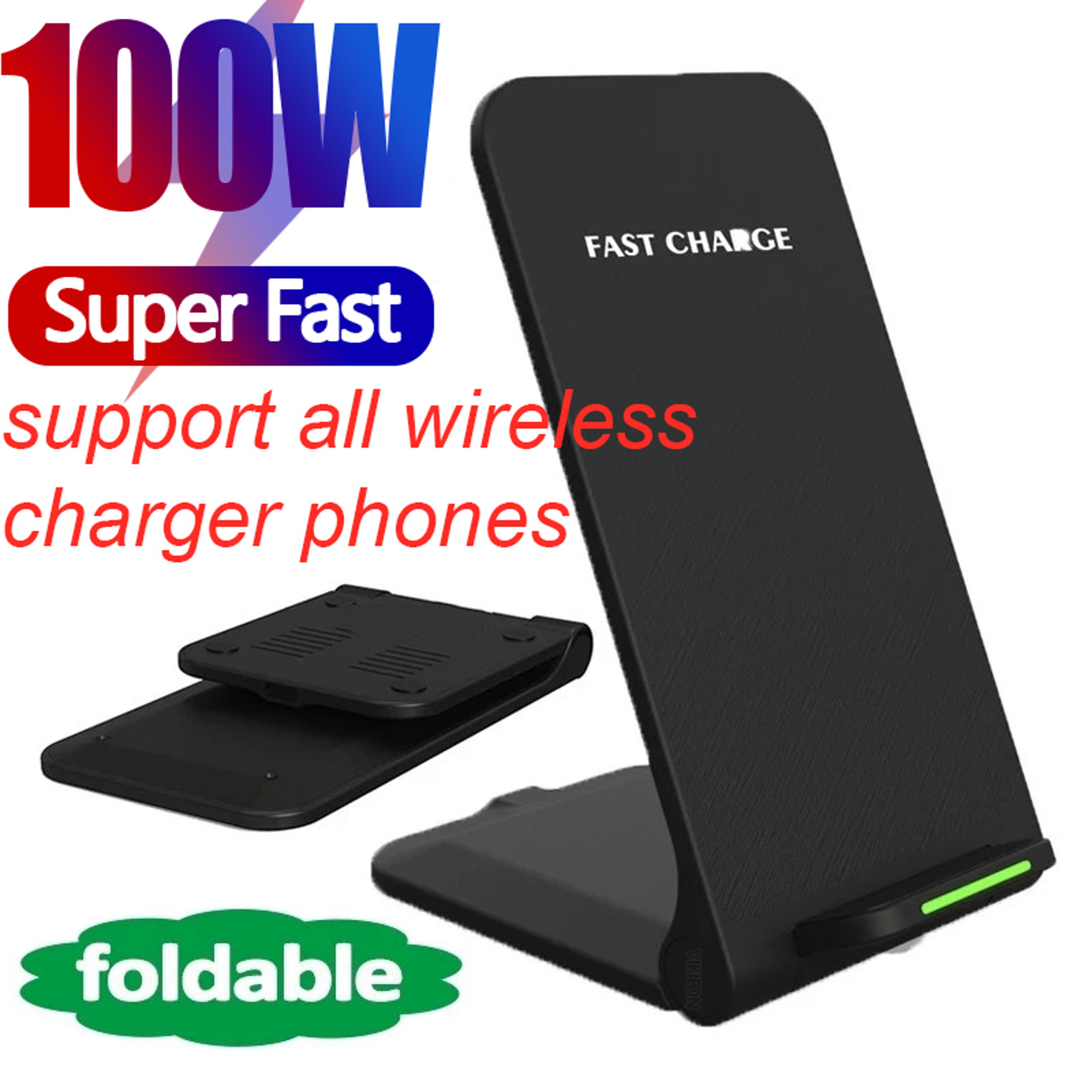 Foldable Wireless Charger Stand 100W QiCertified Fast Charging for iPhone Samsung Xiaomi Huawei