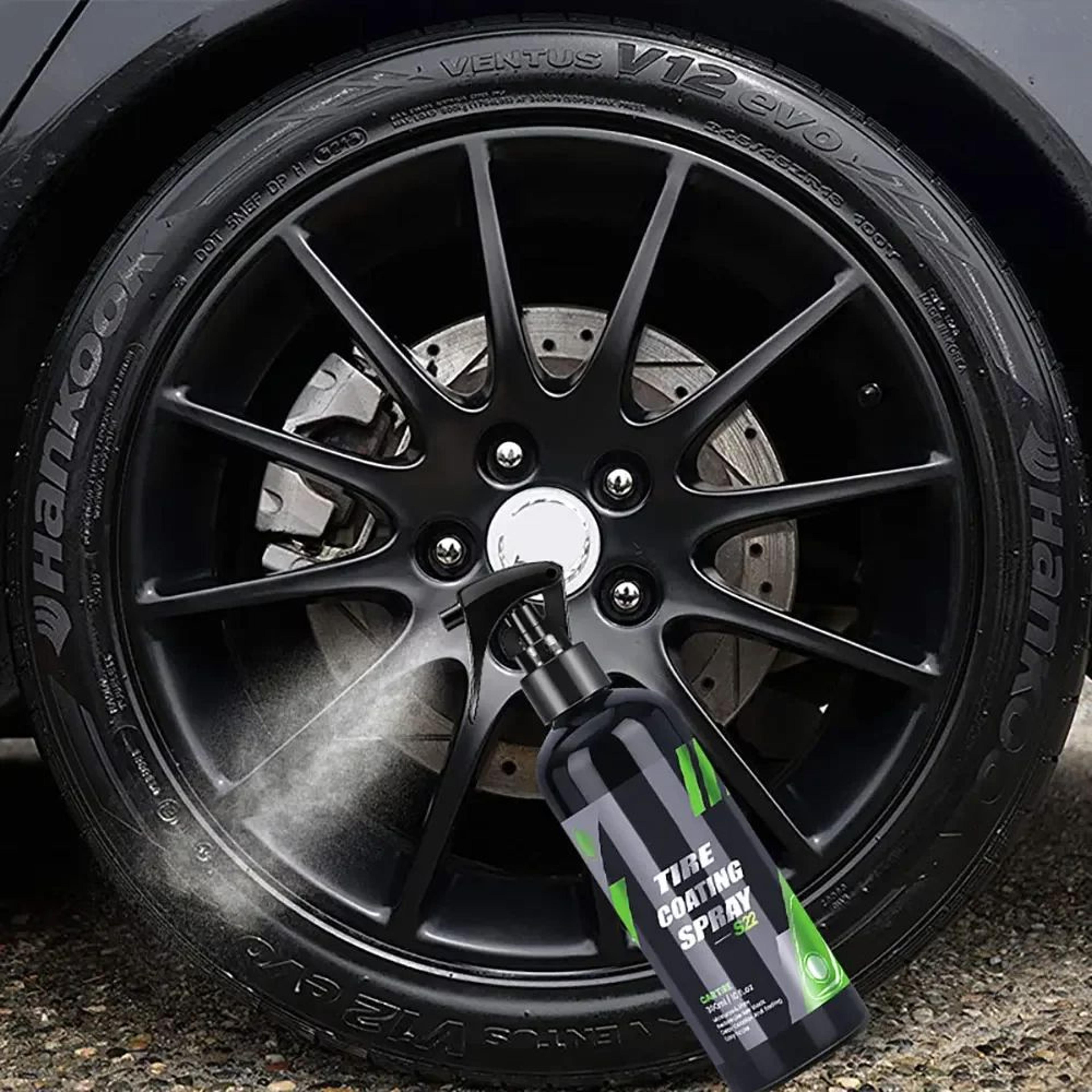 blackening ceramic coating spray for car tires, liquid refurbishing agent, tire shine and protection, auto detailing