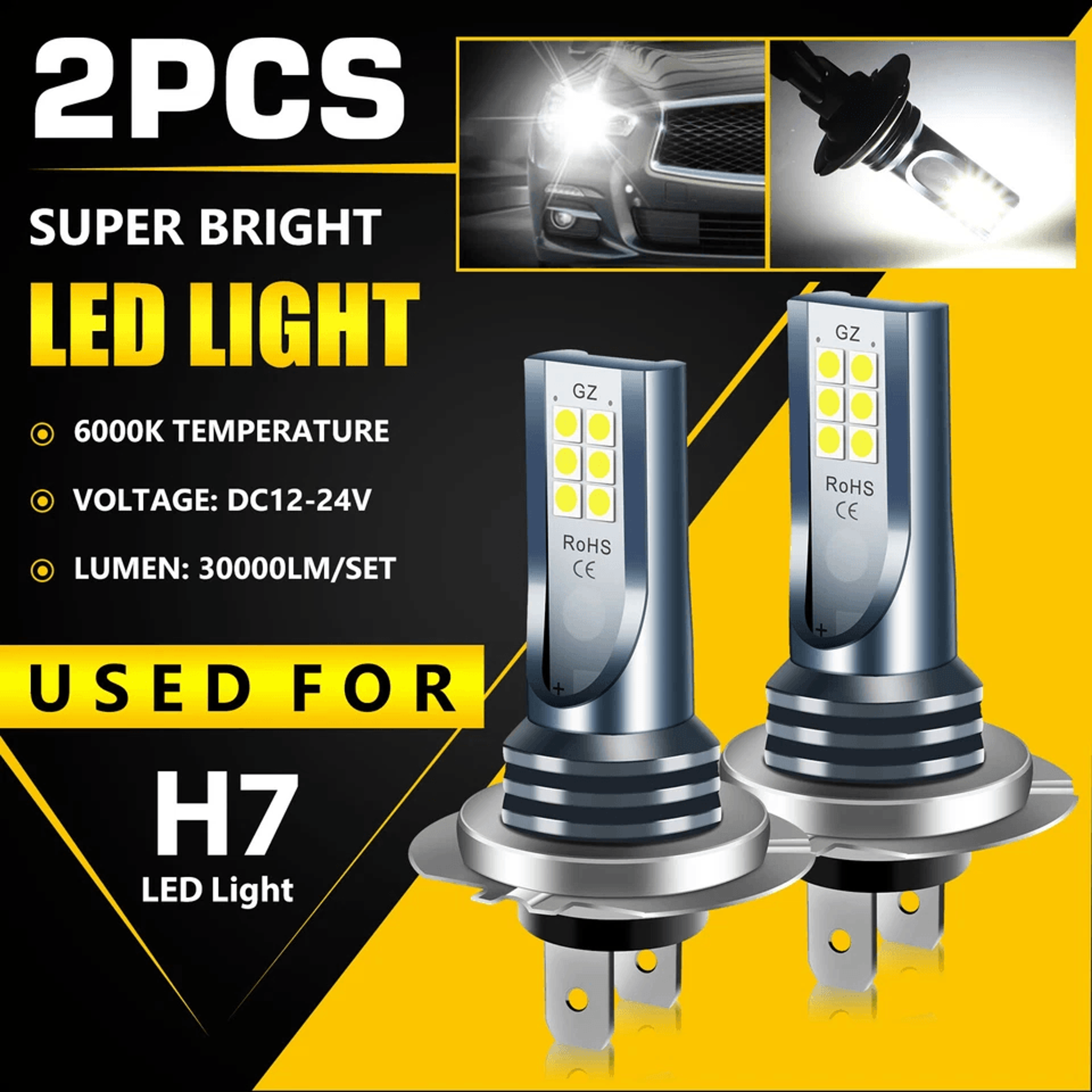 super bright white led fog driving light bulbs, high power kit with adjustable angle and waterproof for all vehicles
