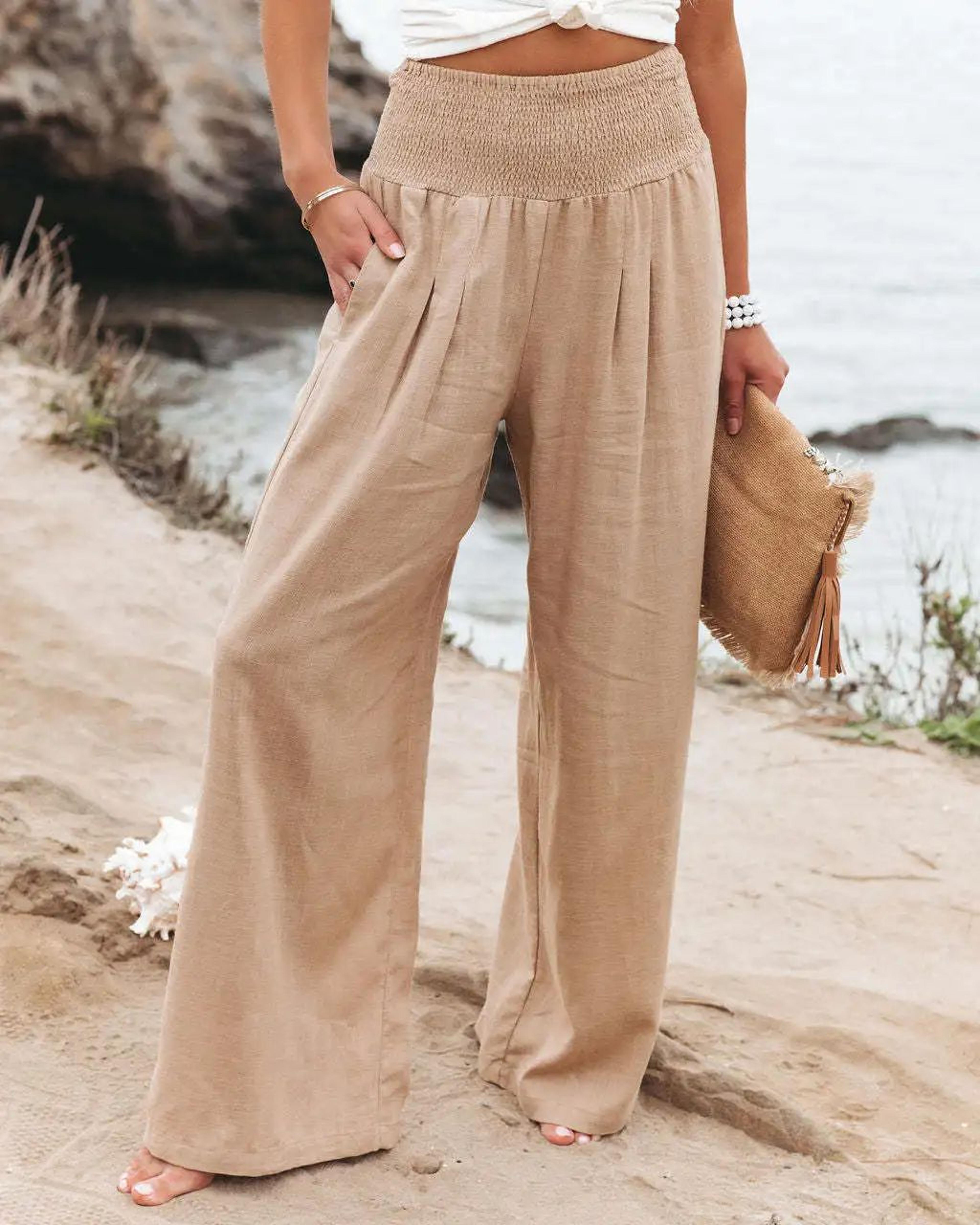 women casual drawstring pants – distressed mid waist, relaxed fit, lightweight fabric