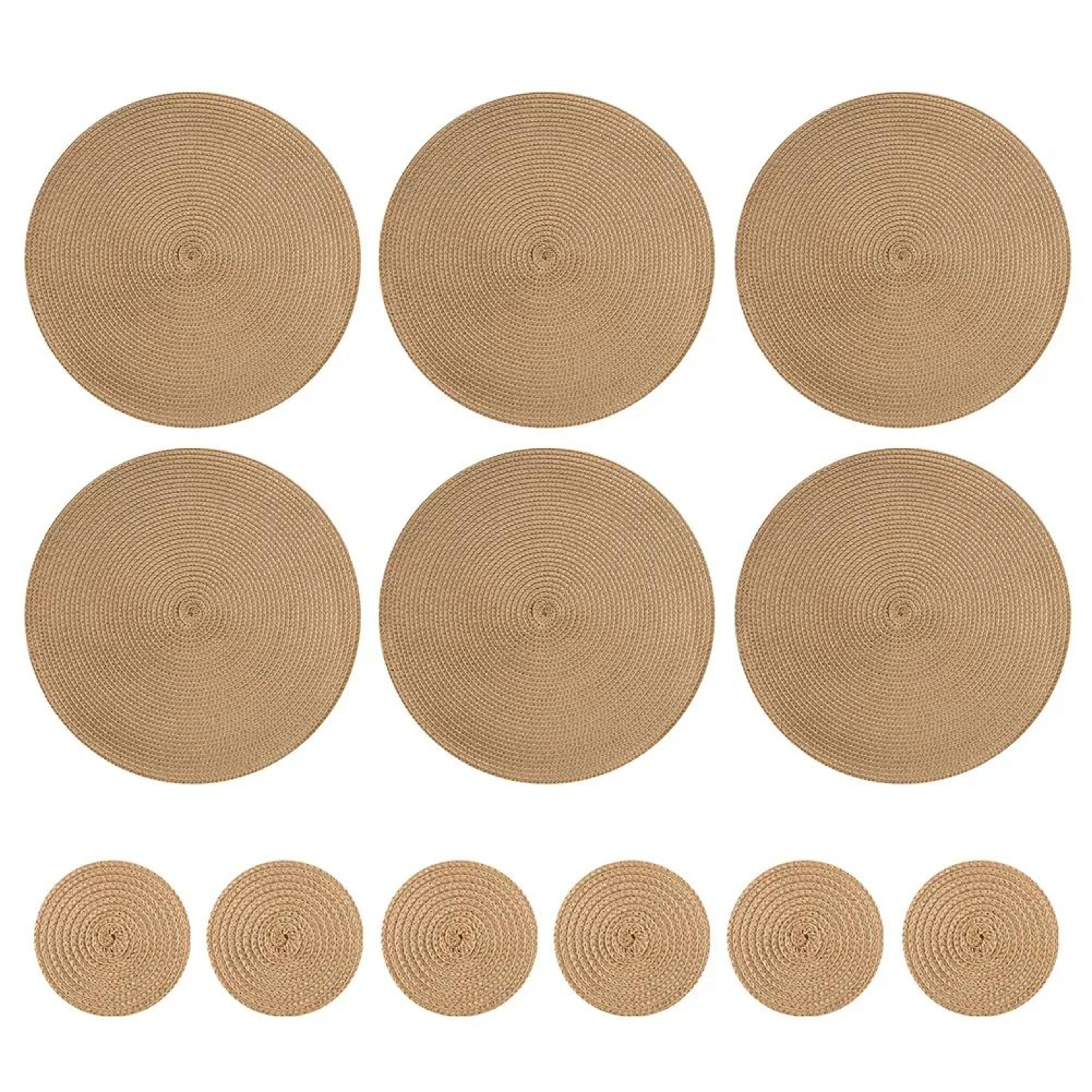 Set Of 6 Round Placemats And Coasters Braided Woven Table Mats Washable Heat Resistant For Dining K 11