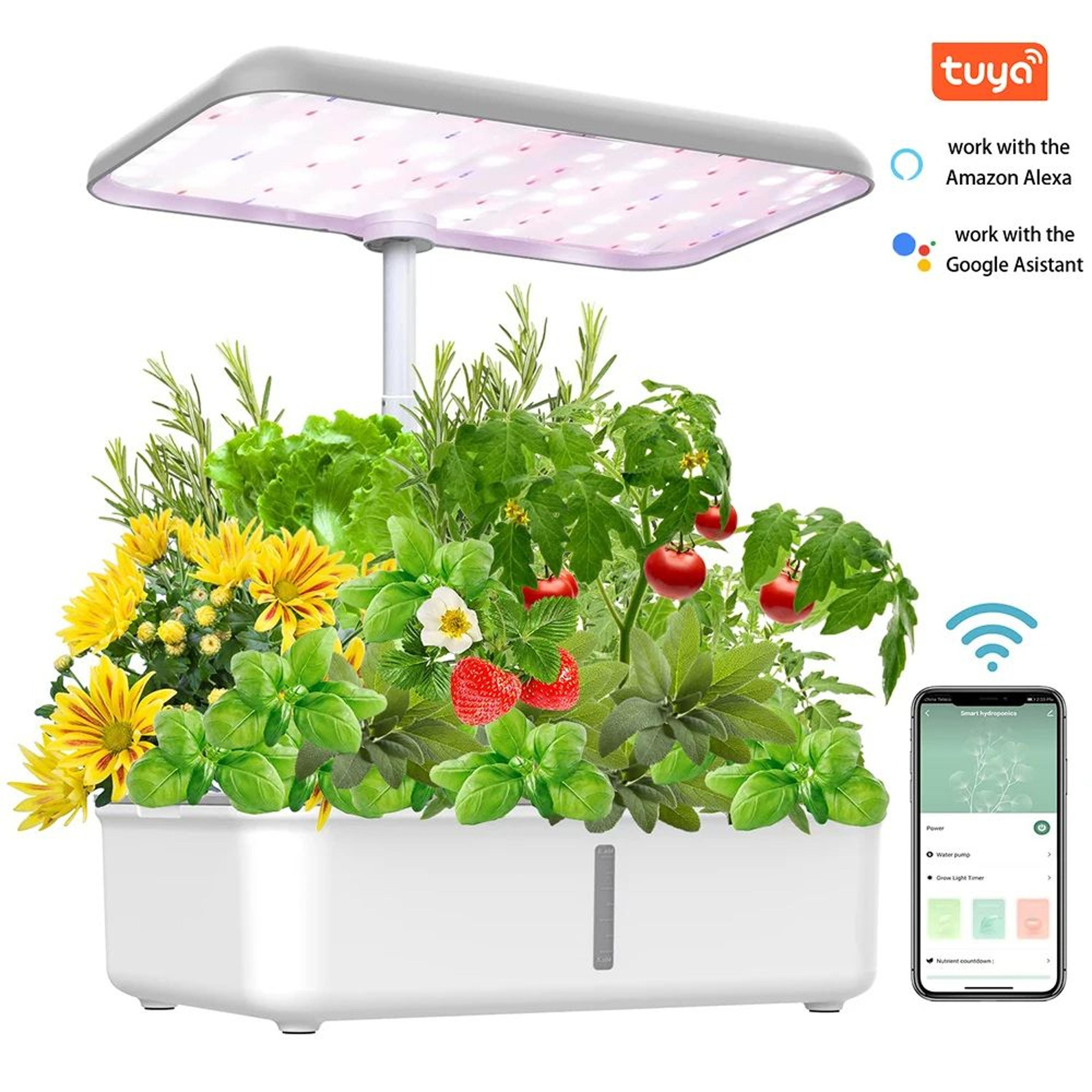 hydroponics growing system with led grow light and auto pump, smart indoor herb gardening kit planter for home