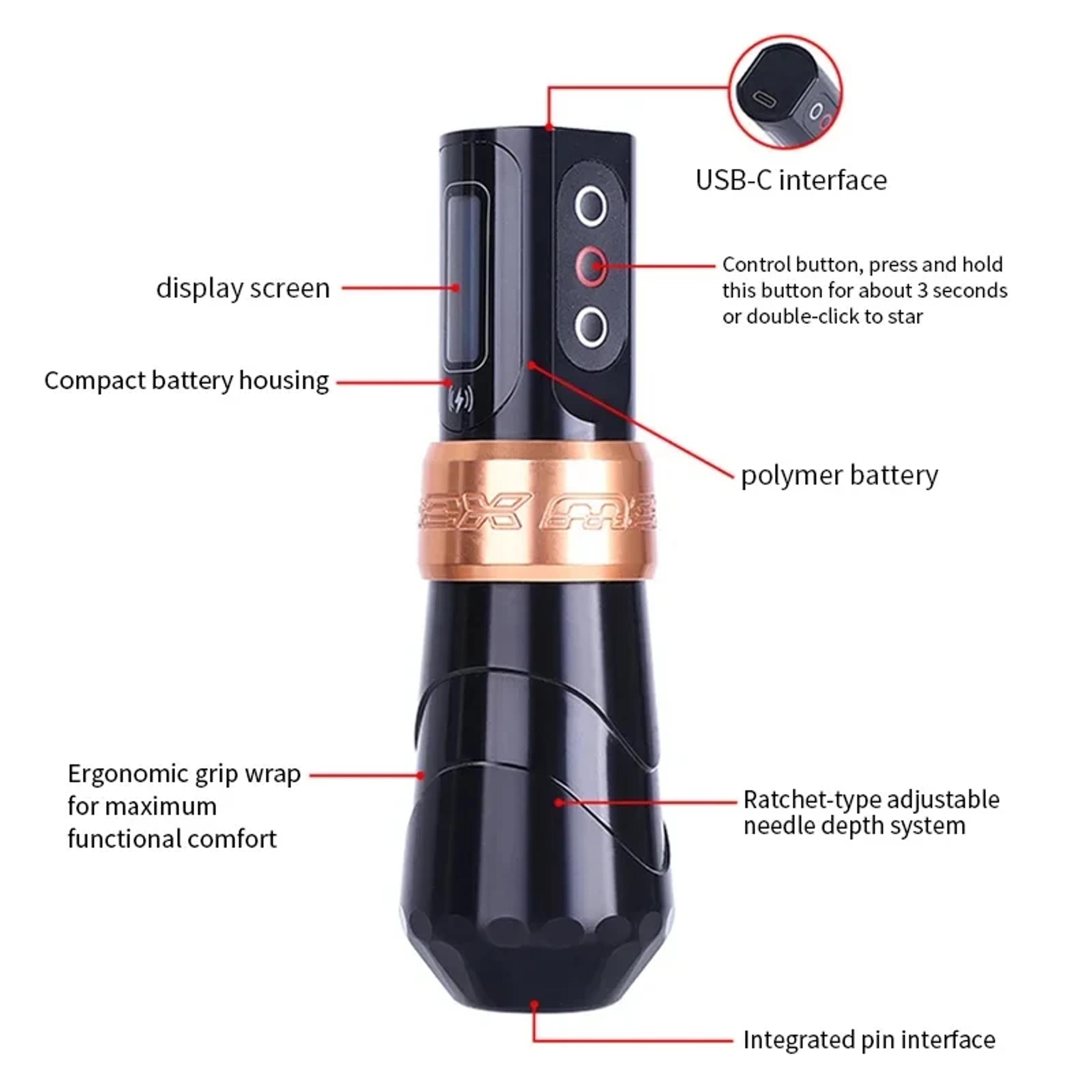 Tattoo Pen Machine With 2400mAh Battery Stroke Coreless Motor Rechargeable Rotary Tattoo Gun For Ar 3