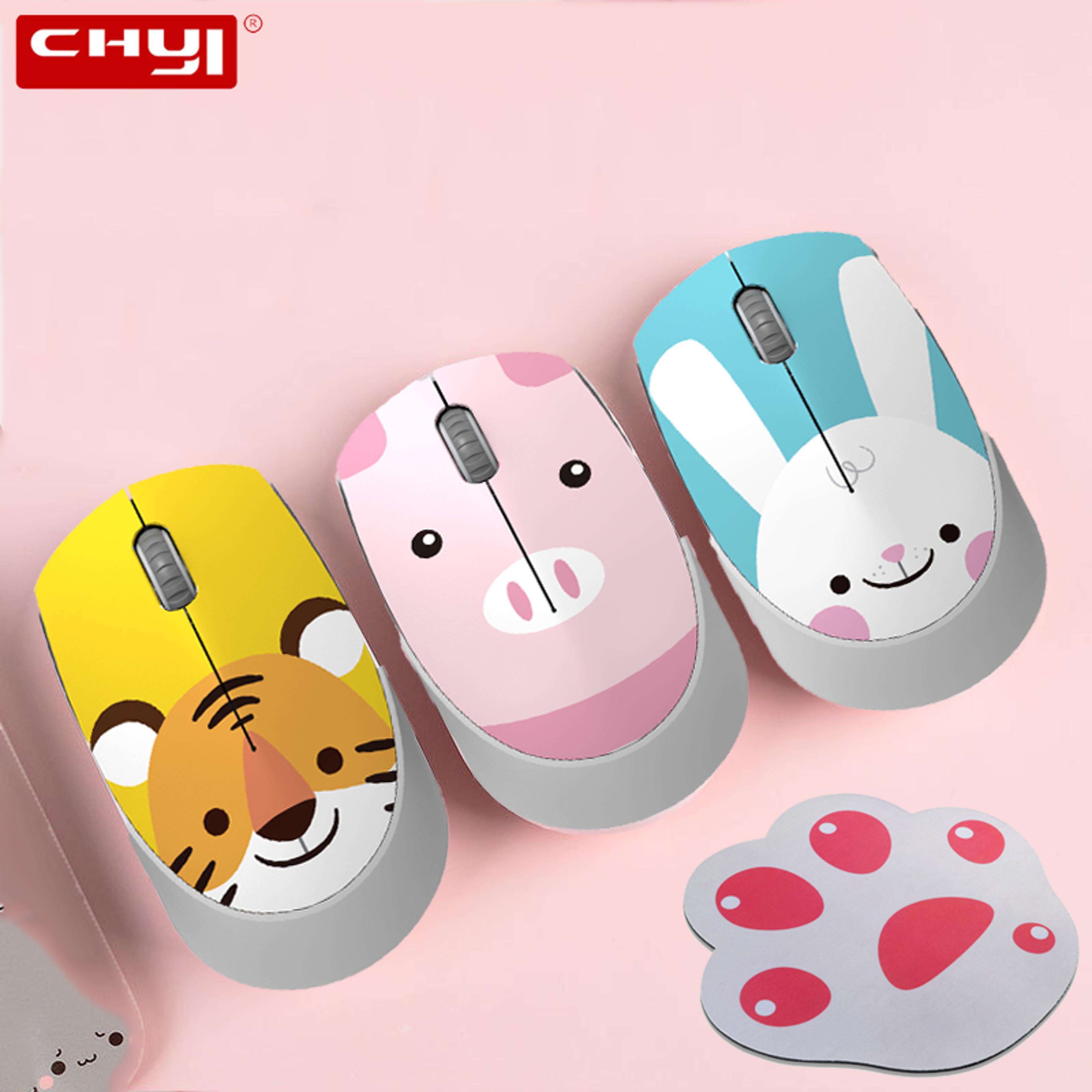 wireless usb mini rechargeable mouse, cute pink cartoon mause, silent click ergonomic optical mice for kids gift