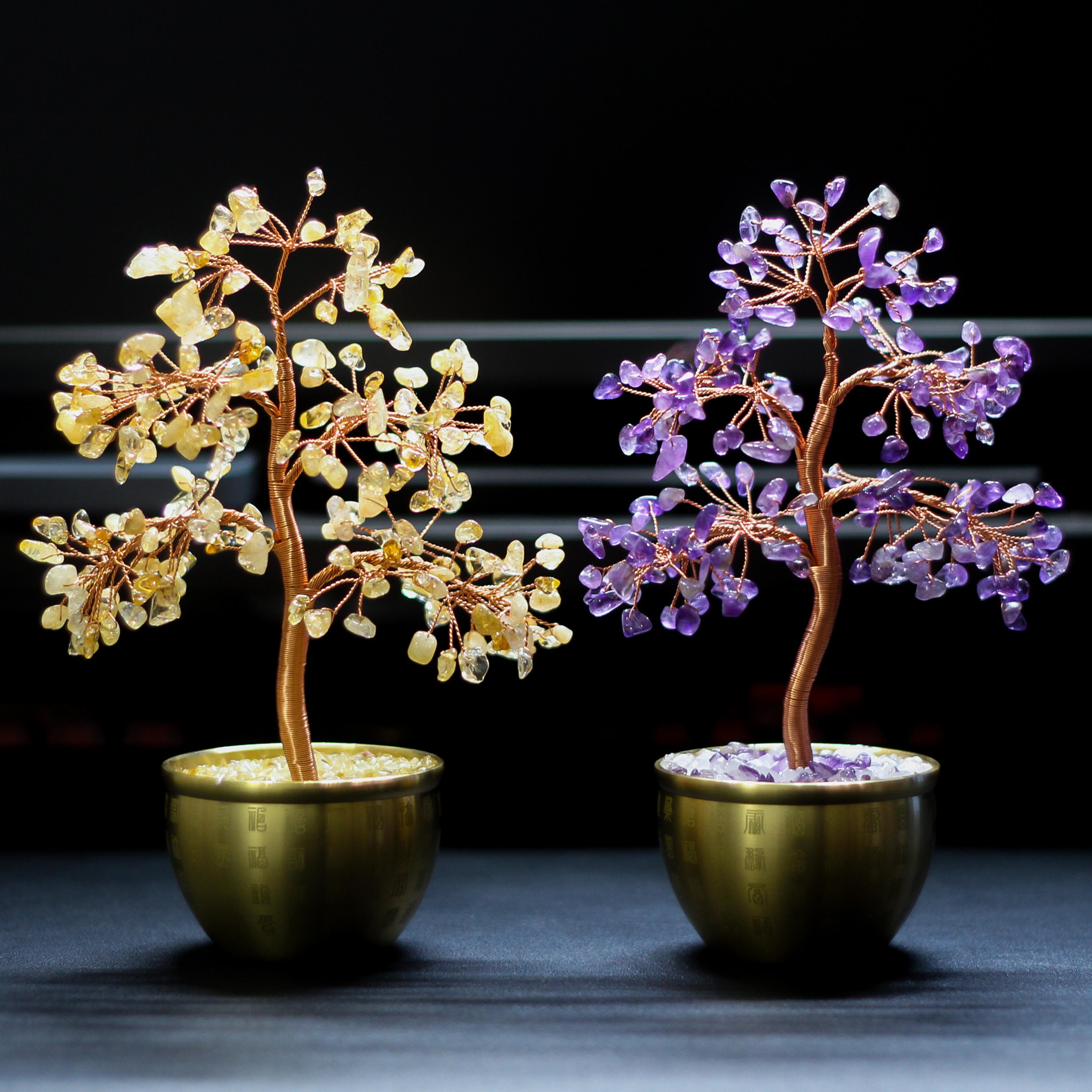 lucky abundance crystal feng shui tree, wealth attracting prosperity decor for desk, home & office feng shui money tree
