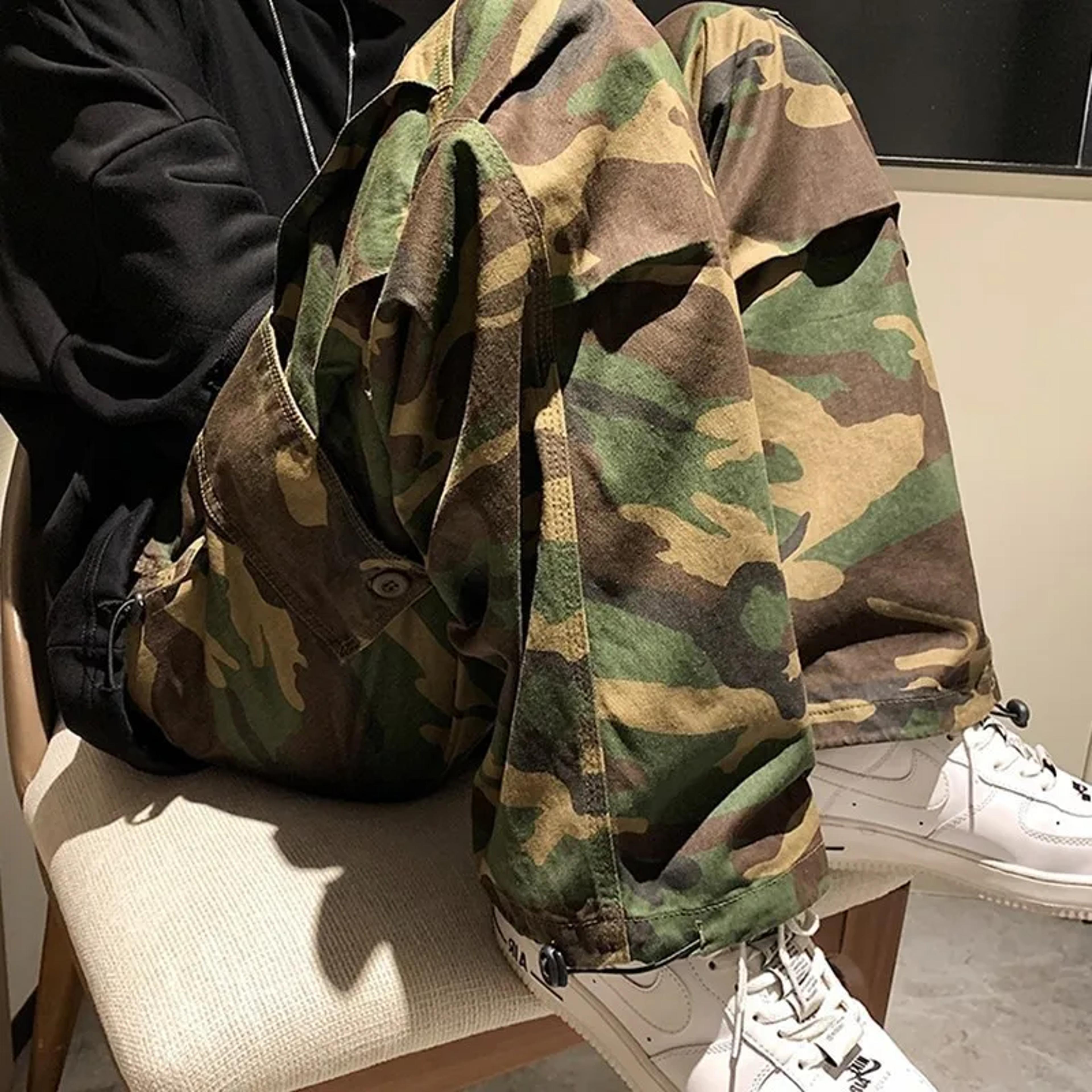 Men Camo Cargo Pants High Waist Loose Fit Straight Leg Streetwear Trousers 2