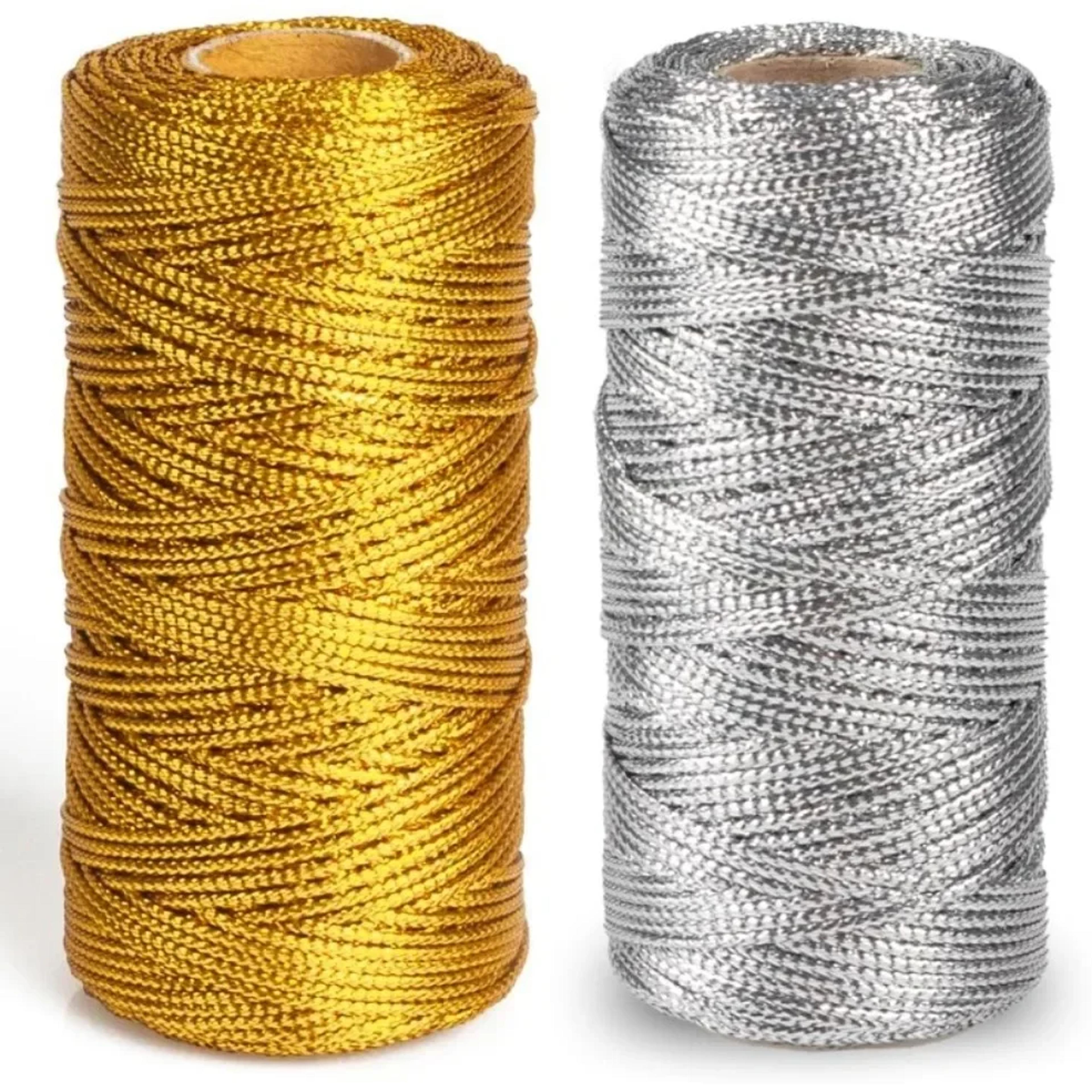 100m 1.5mm macrame cord rope string, gold & silver polyester thread for diy jewelry making, sewing, and crafts