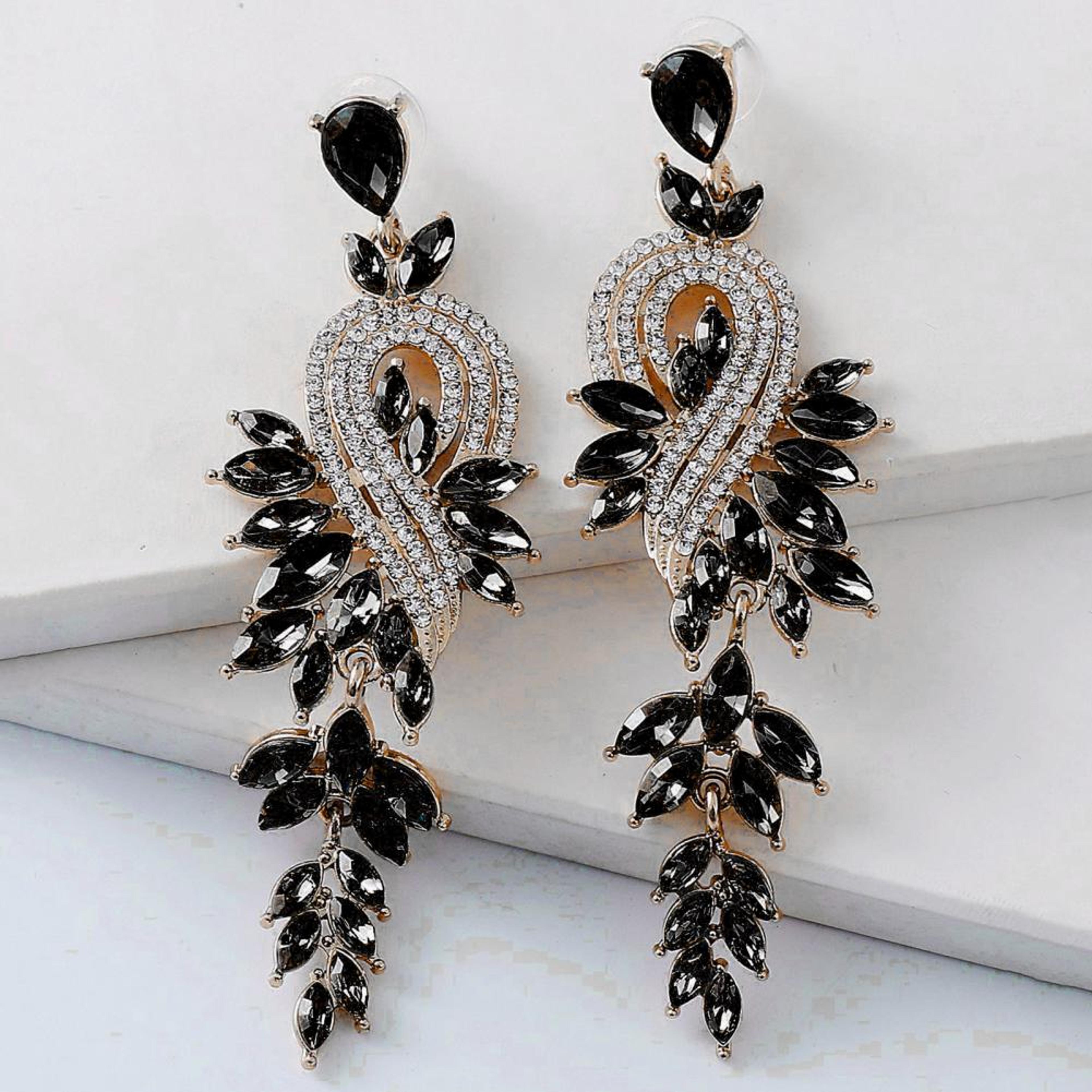1 pair geometric faux crystal dangle earrings, elegant long drop rhinestone earrings for weddings & special occasions