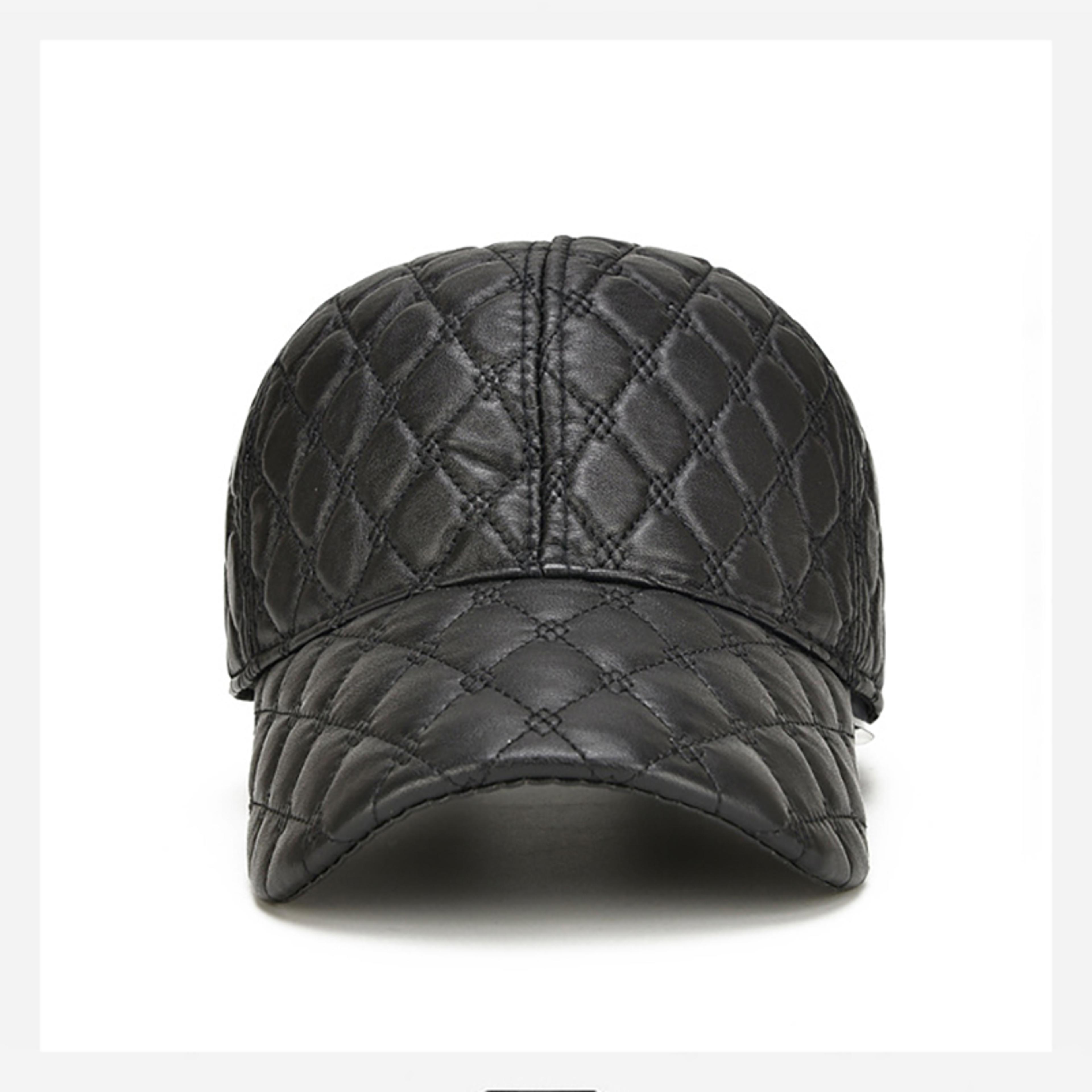 Genuine Sheepskin Leather Black Baseball Cap For Men Spring Adjustable Dad Hat Casual Street Gorras