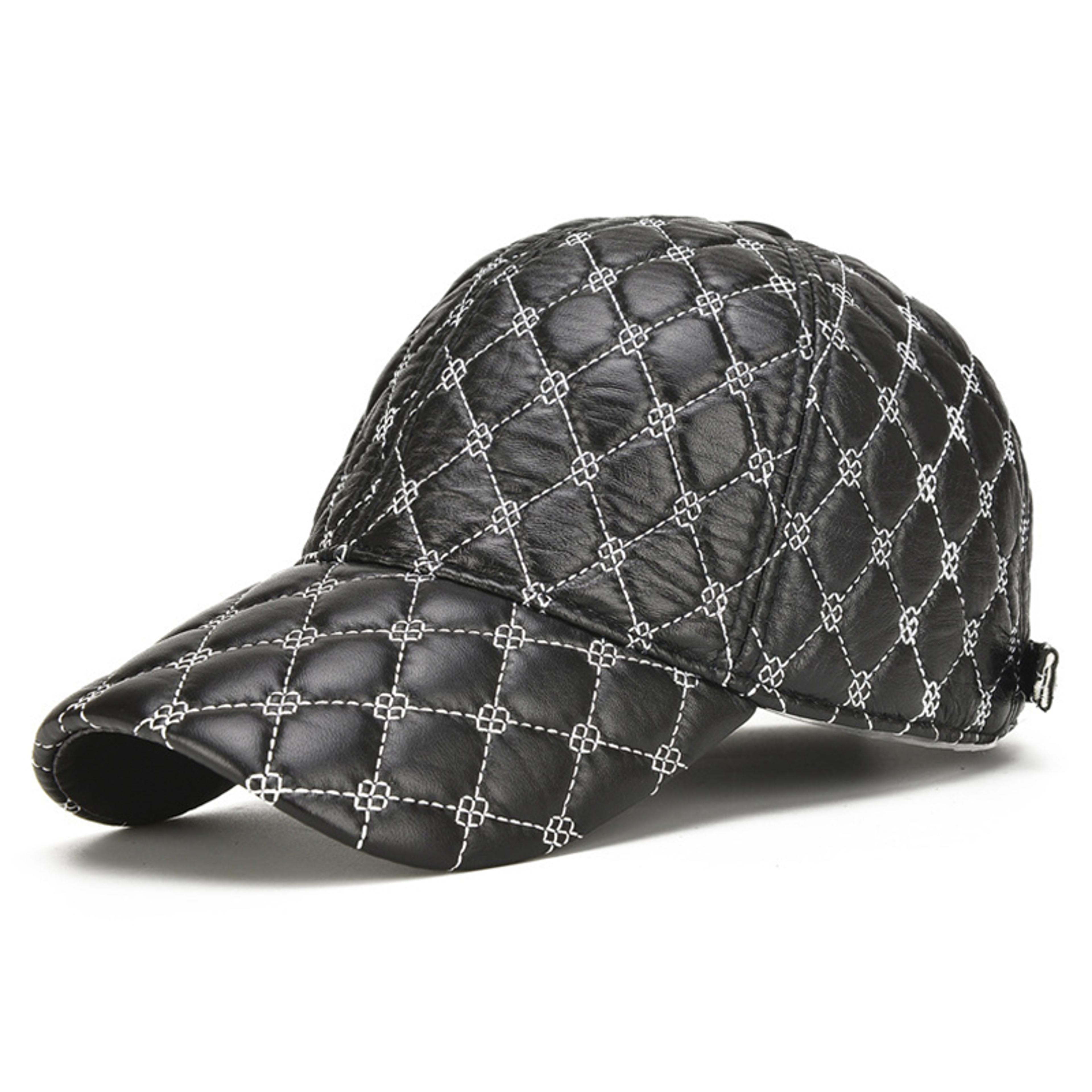 Genuine Sheepskin Leather Black Baseball Cap For Men Spring Adjustable Dad Hat Casual Street Gorras