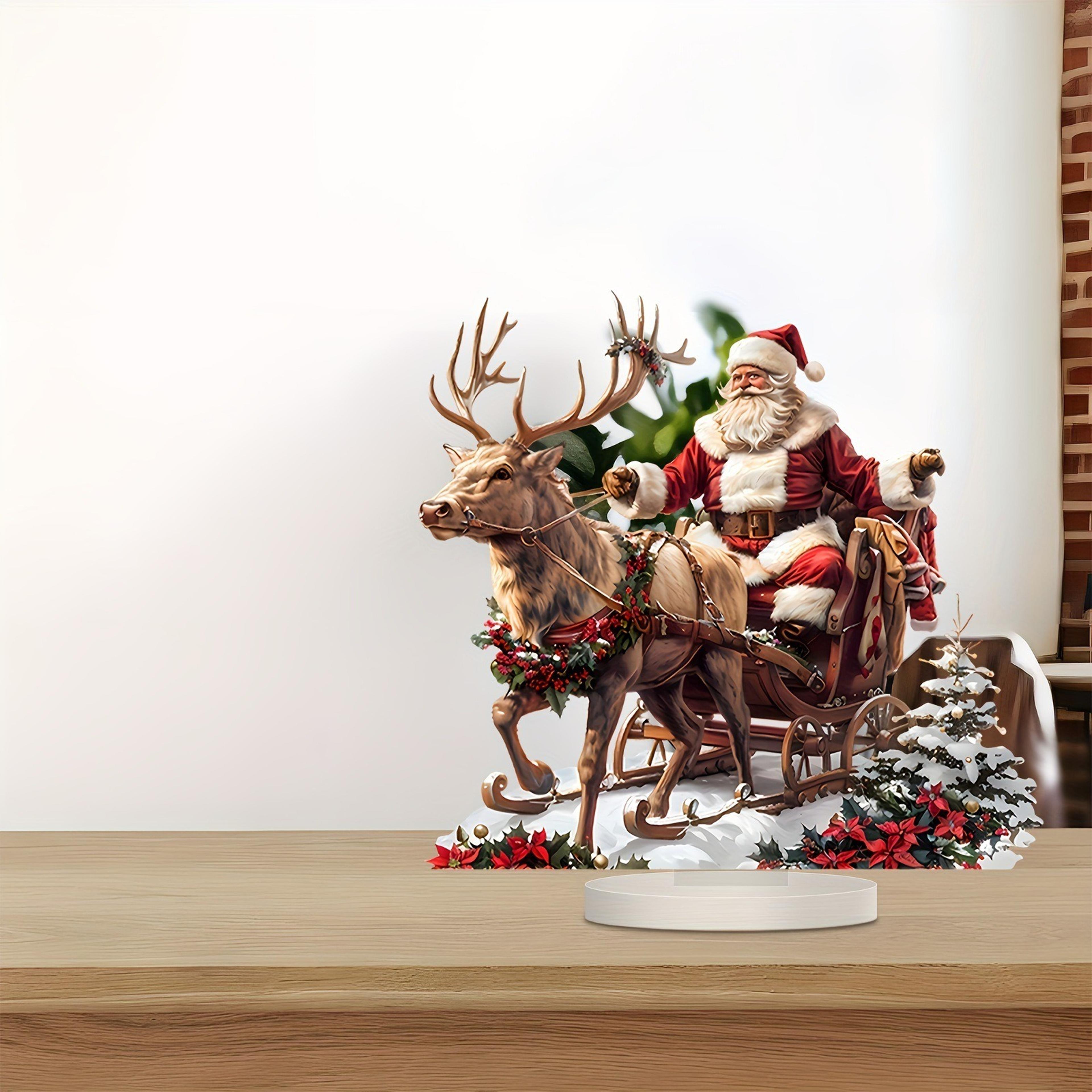 Acrylic Santa Claus Reindeer Sled Decoration Tabletop Christmas Ornament With Base Xmas Navidad Par 3