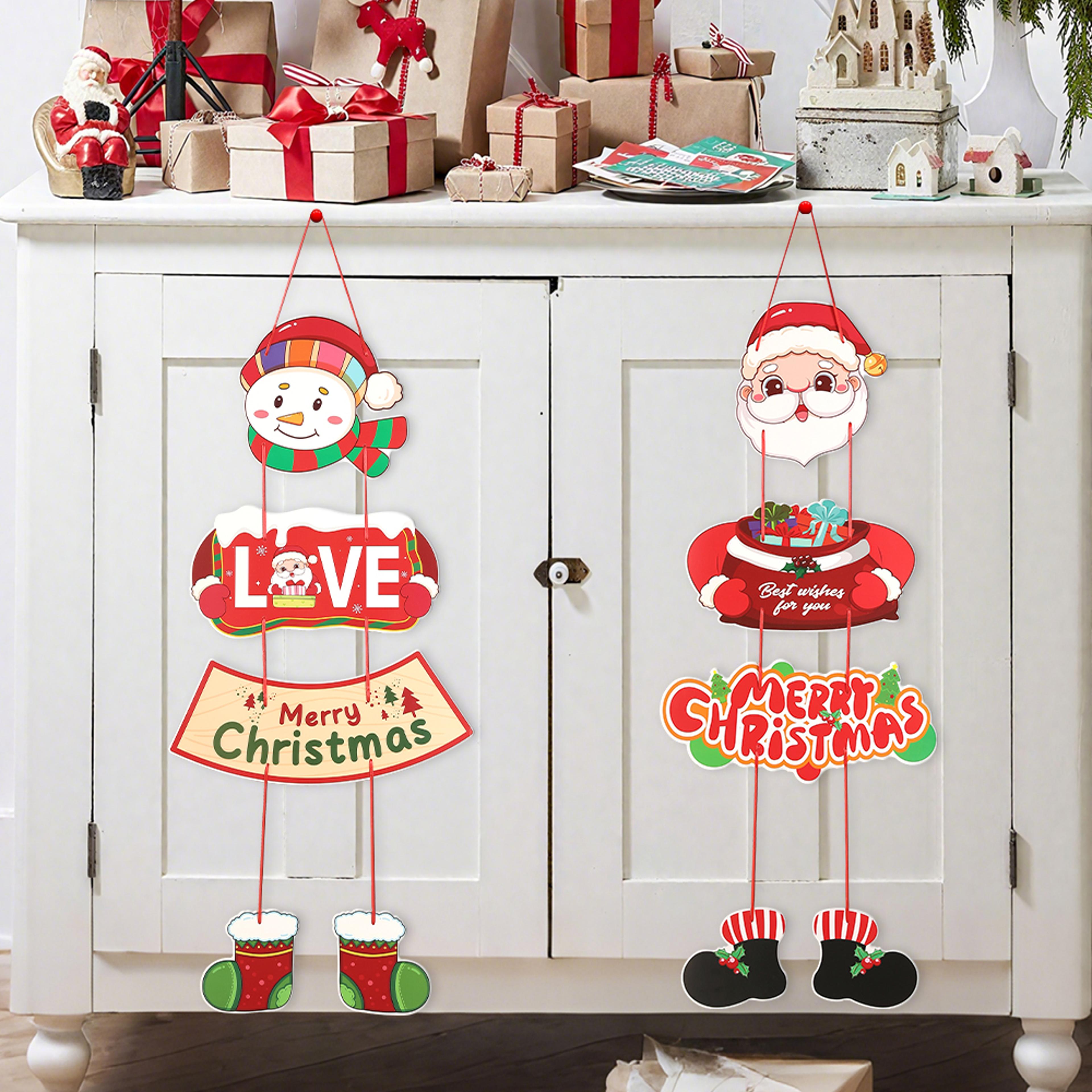 christmas decoration hanging door banner, santa claus snowman pendant, festive design for home decor outdoor