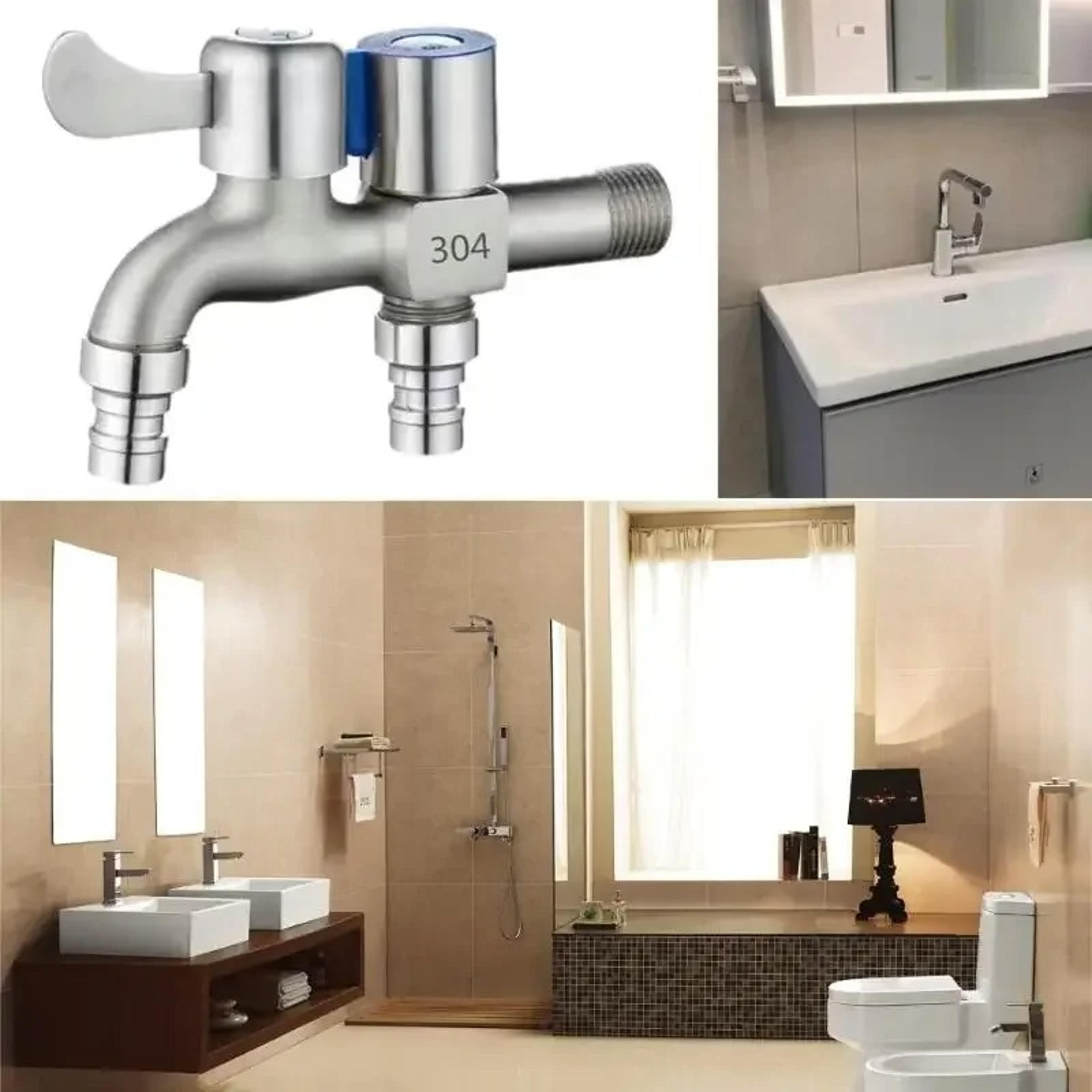 Dual Control Stainless Steel Faucet With Double Outlet Bathroom  Bidet Tap 3