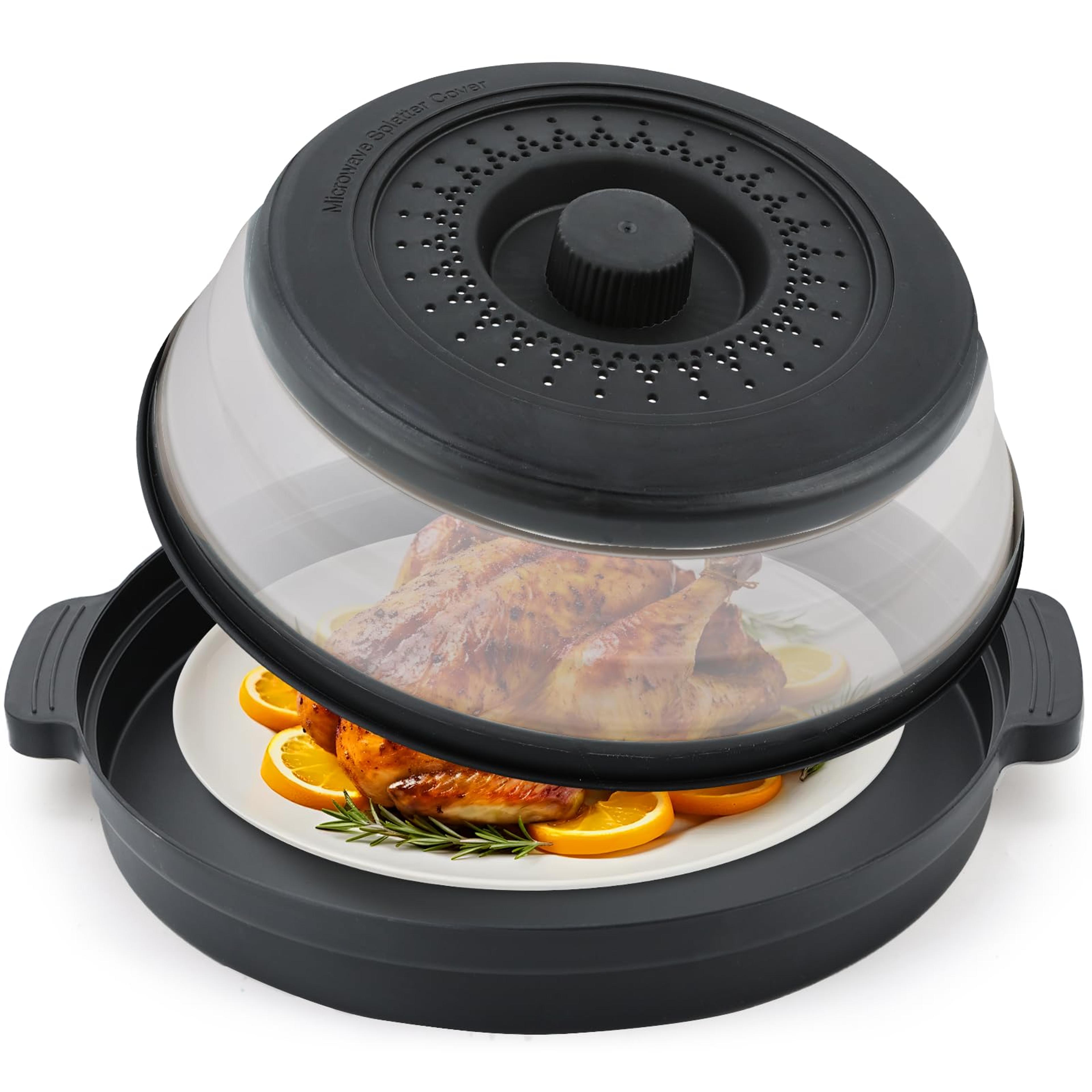 foldable microwave food splatter cover & steaming tray