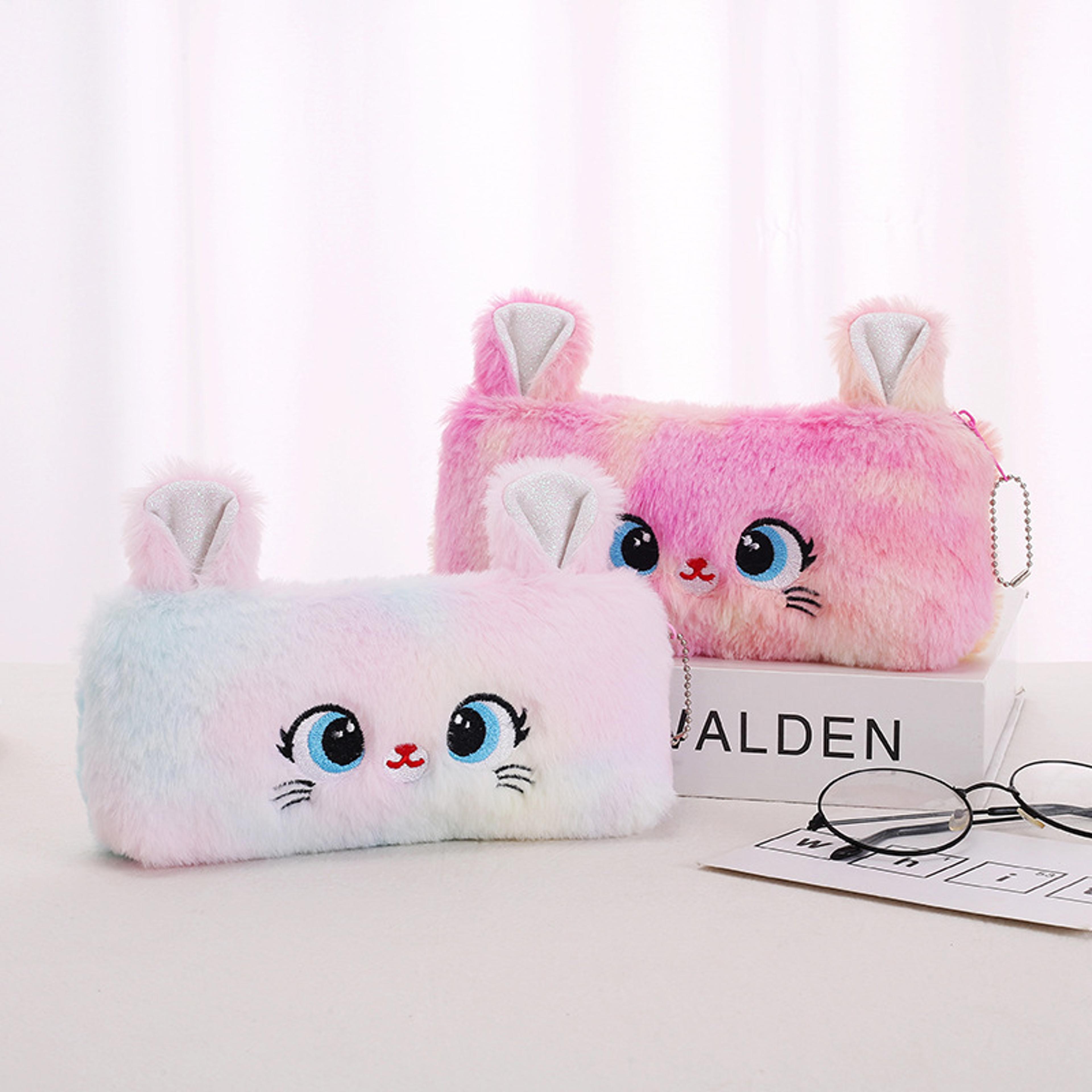 Cute Cat Plush Pencil Case Large Capacity Pencil Pouch For Girls  Kids 2