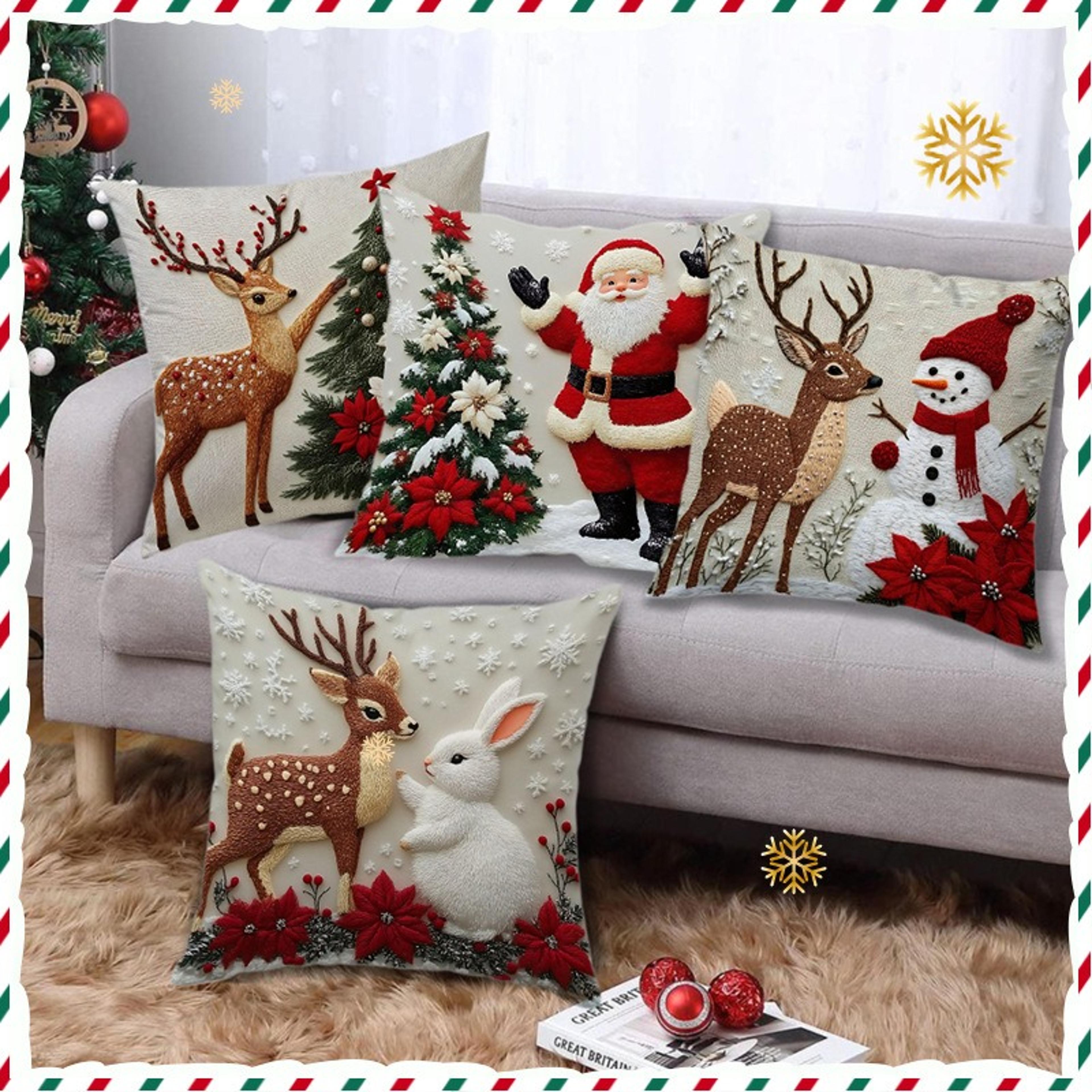 christmas linen throw pillow covers for sofa and couch decor