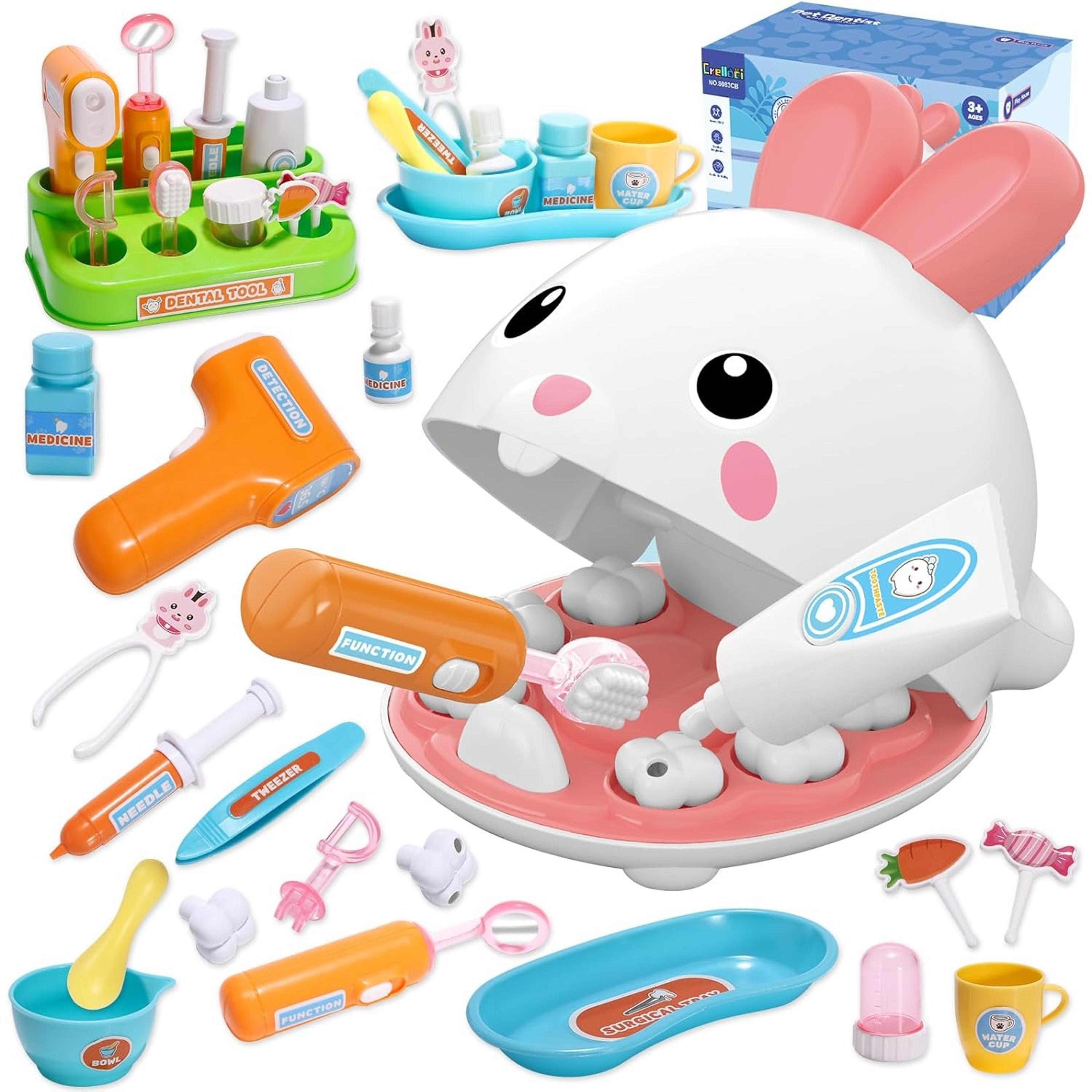 bunny doctor kit for toddlers pretend play medical kit with dentist set & teeth brushing toys