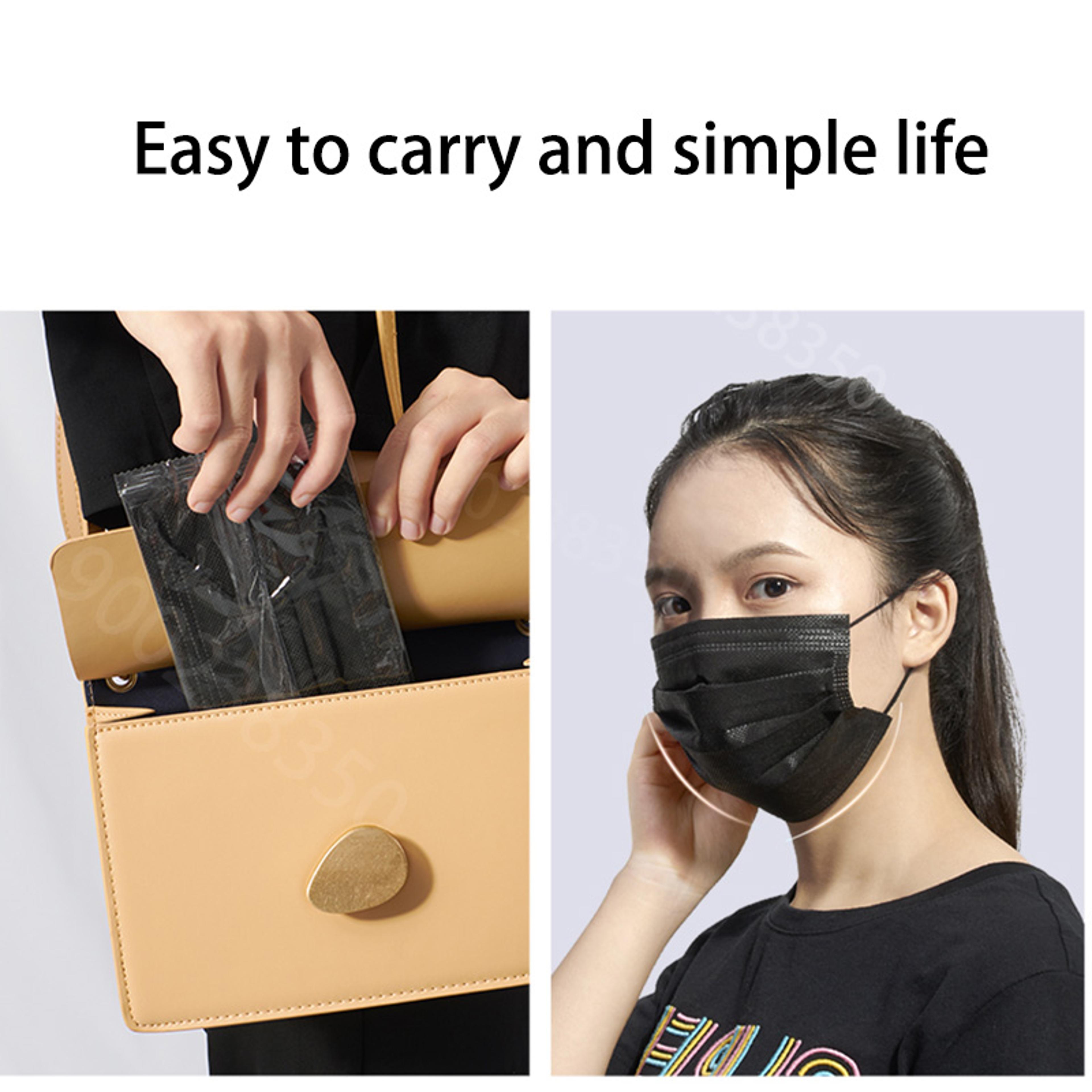 Individually Wrapped Black Disposable Face Masks Layer Breathable Protection Pack 5