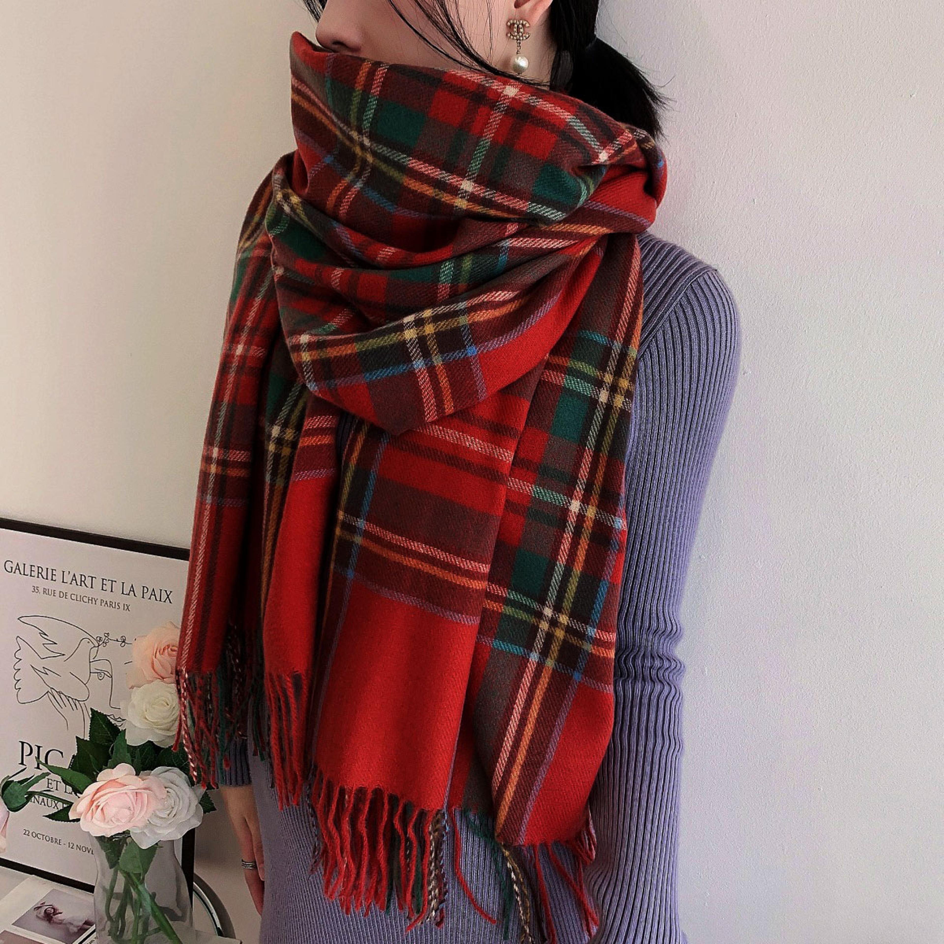 highland plaid winter scarf for women soft tartan scarf long wrap shawl