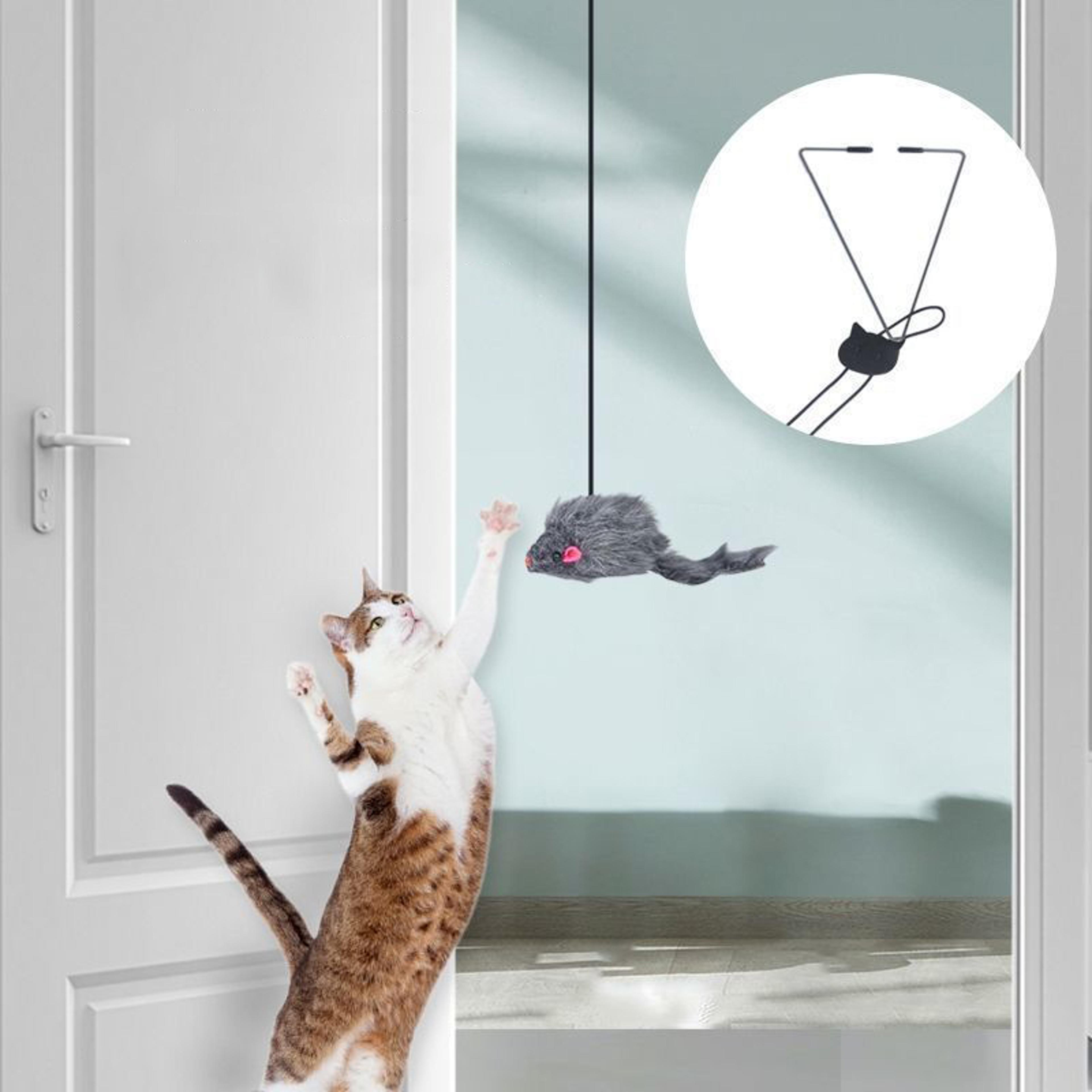 doorbounce interactive cat door hanging toy with elastic mouse teaser