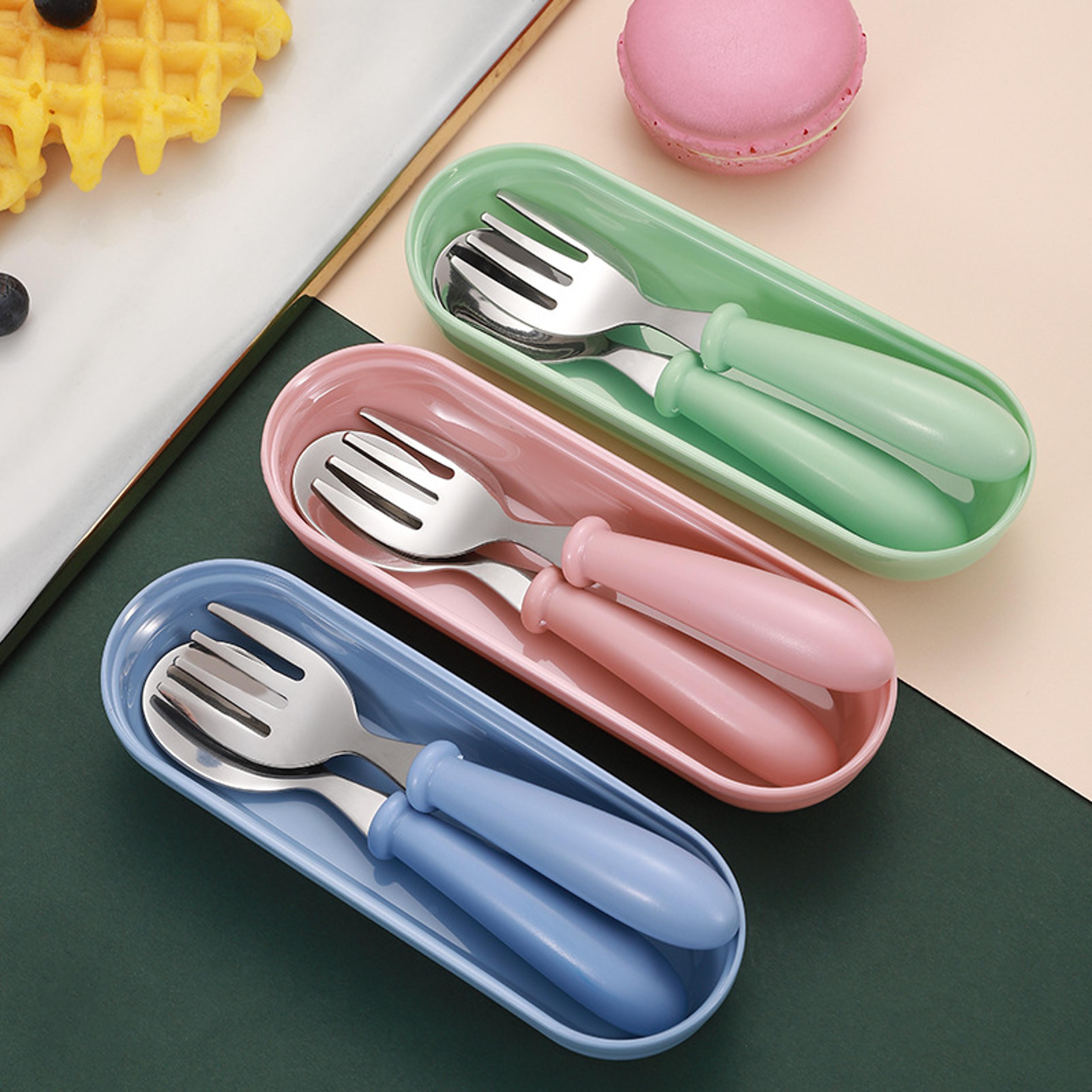 portable stainless steel kids cutlery set with travel case for toddlers & babies