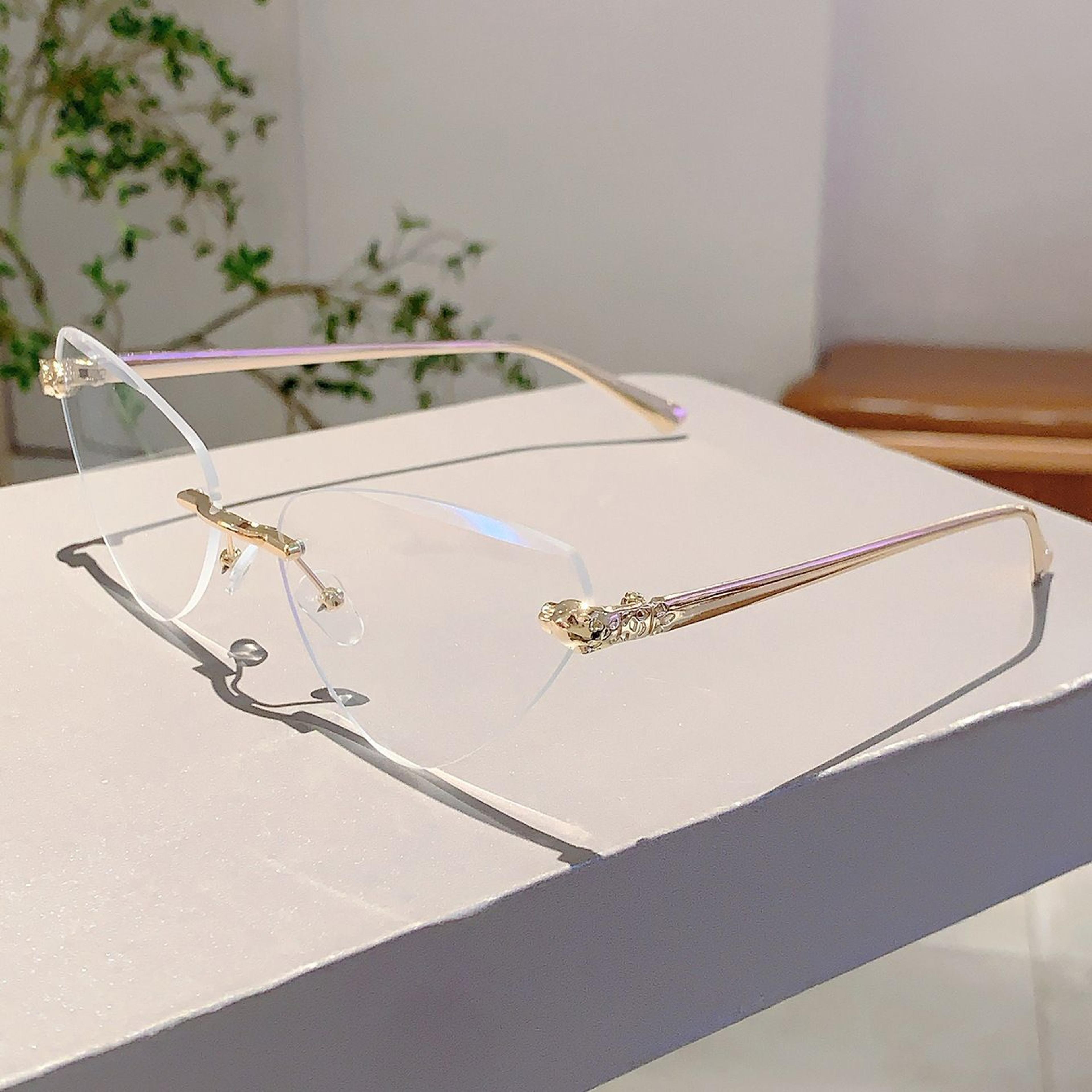 Vintage Rimless Triangle Cat Eye Sunglasses Luxury Designer Sun Glasses for Women  Men
