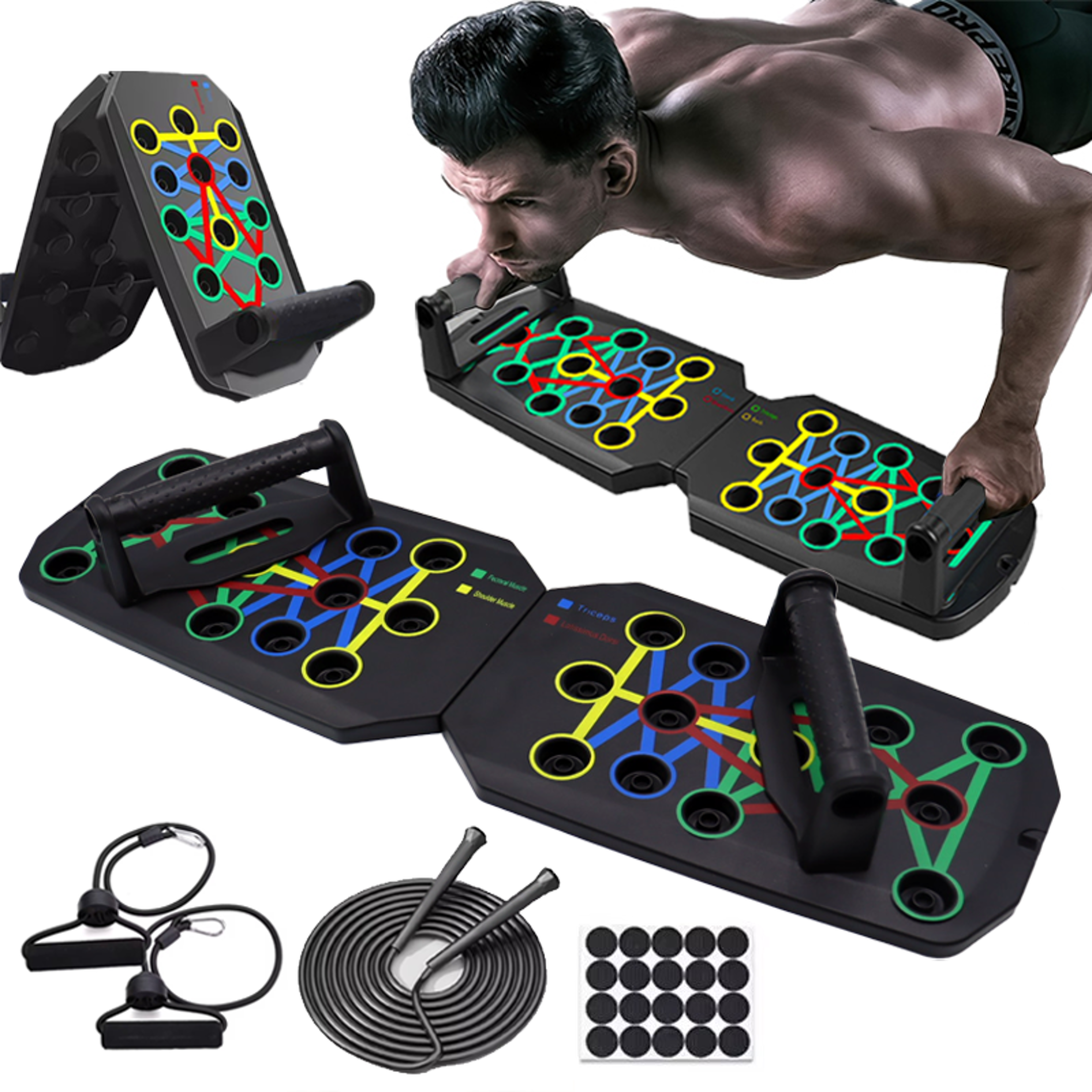 portable push up board set multifunctional foldable fitness equipment for chest, abdomen, arms & back traini