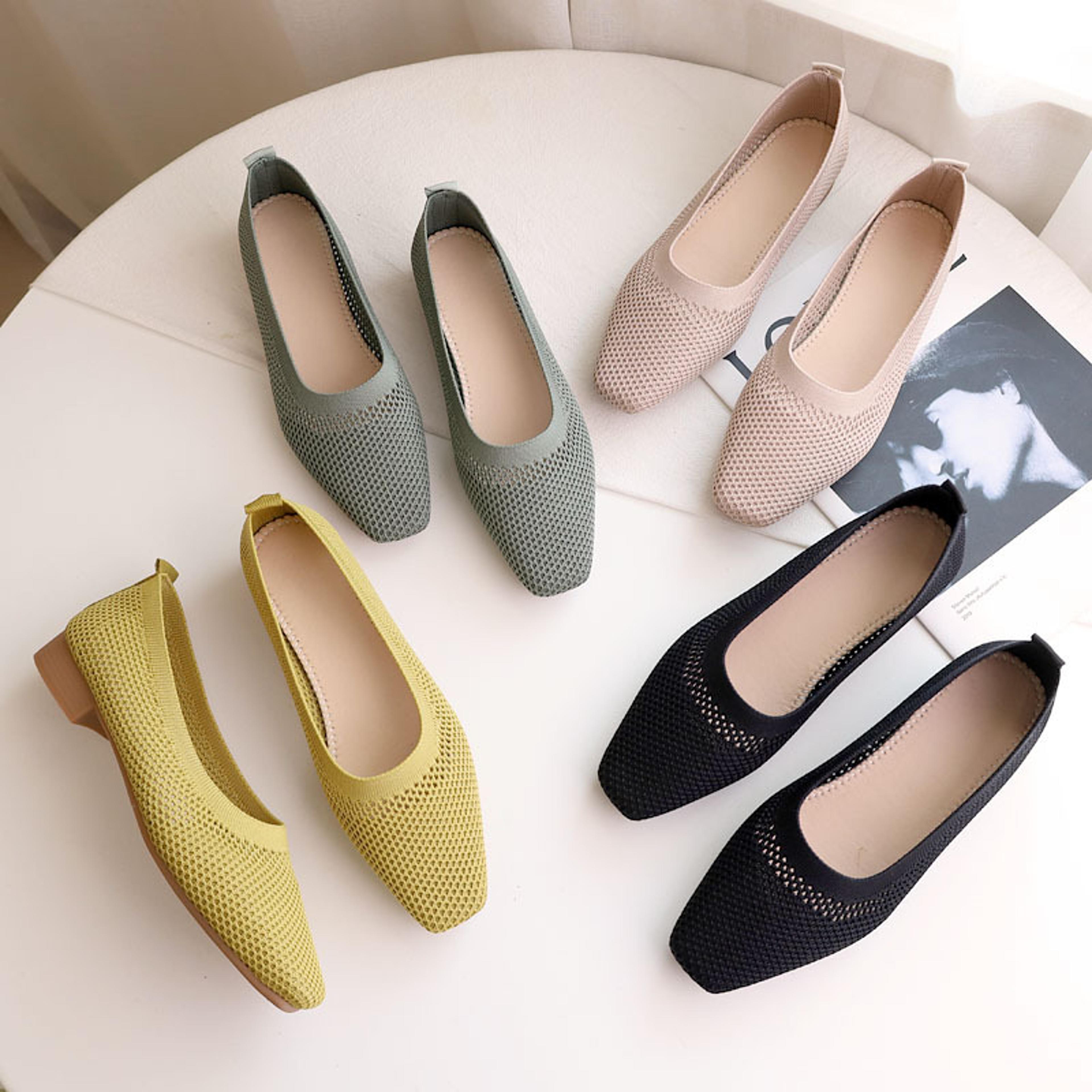 breathable mesh fashion flats for women, spring summer flat shoes with square toe & soft sole