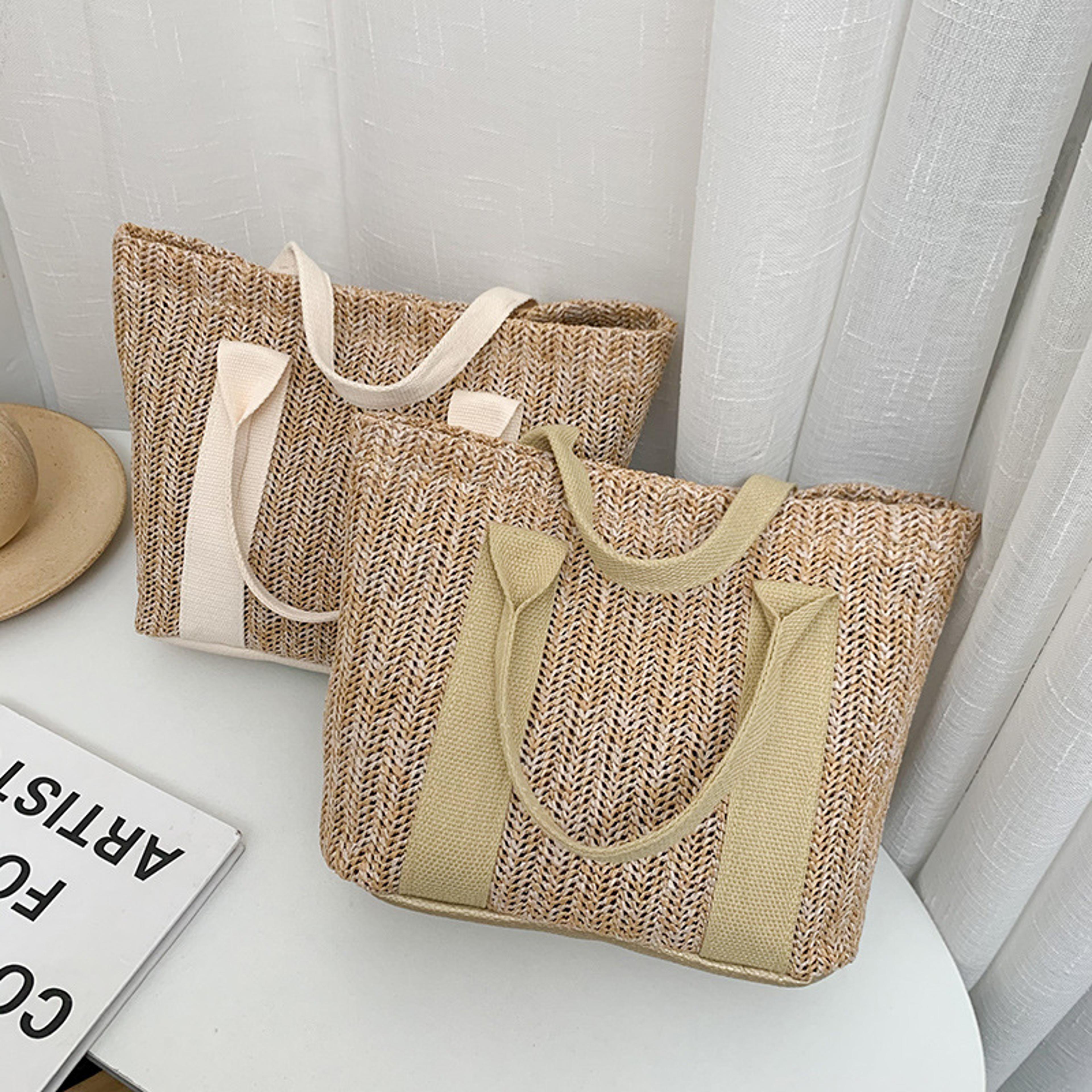 designer luxury color matching tote bag, summer trend straw bags, new popular hit handbags for women