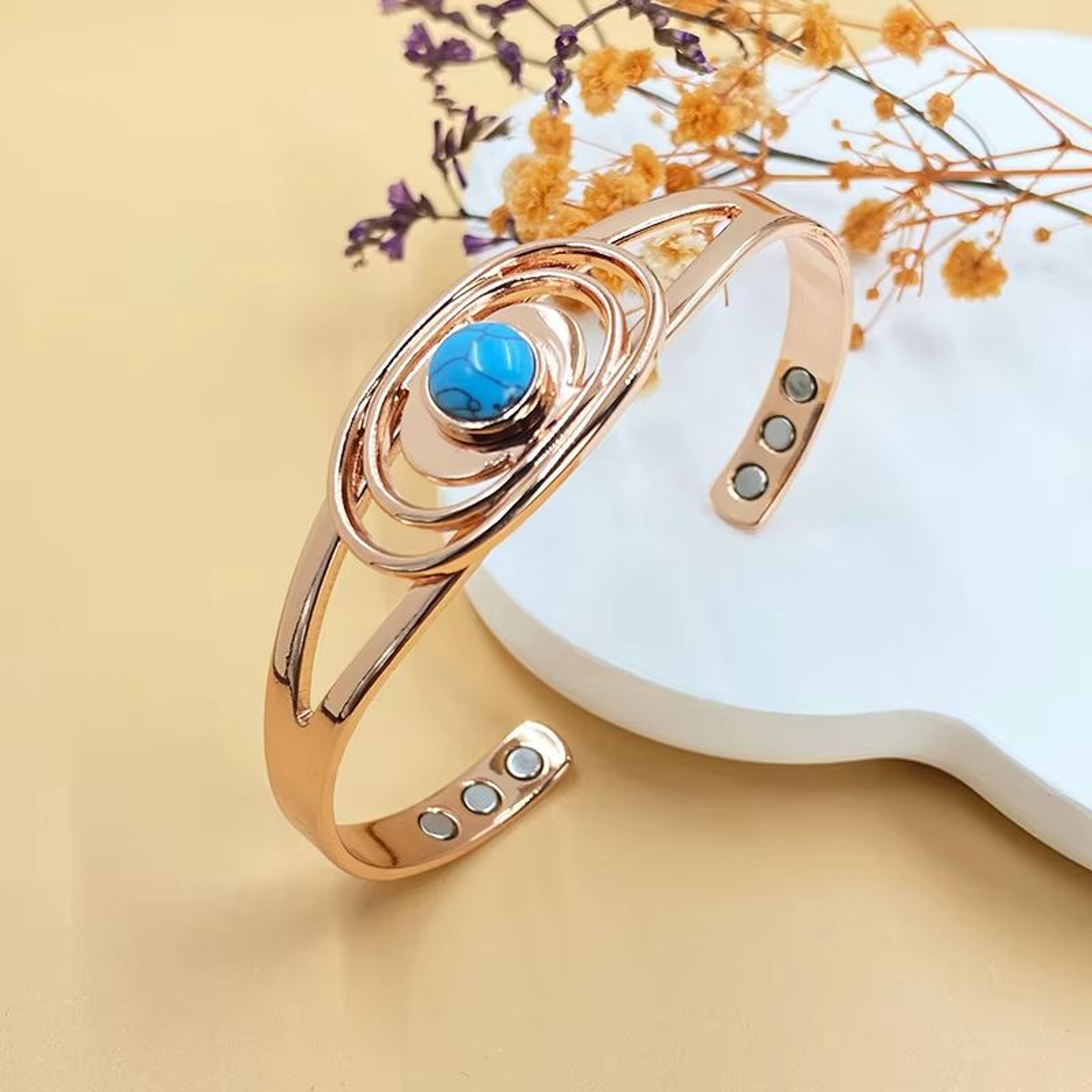 turquoise inlay magnetic bracelet for women - pure copper adjustable healing jewelry, ideal mother's day & christmas gif