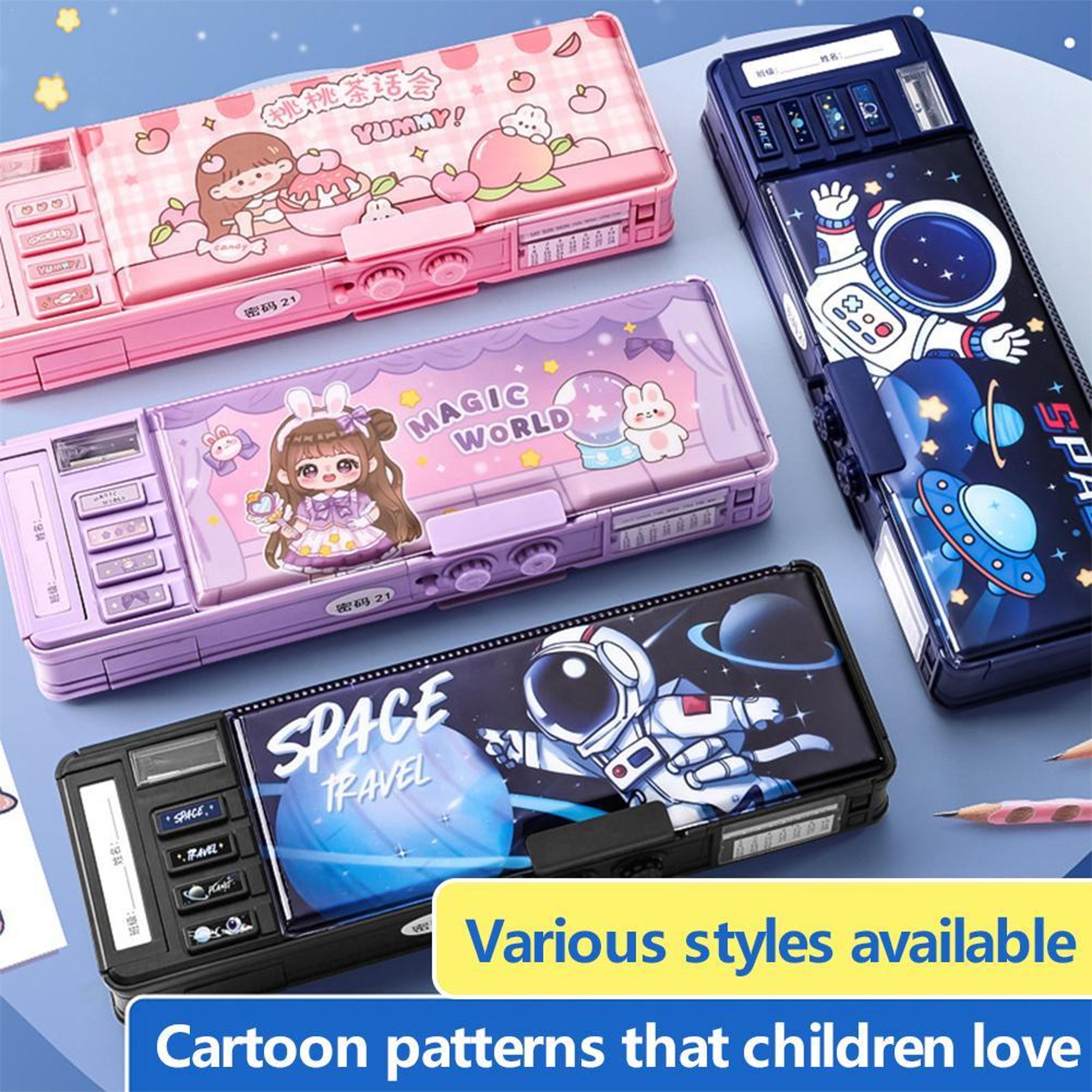 Student Stationery Box DoubleLayer Pencil Case With Password Lock Multifunctional HighTech Pen Box  3
