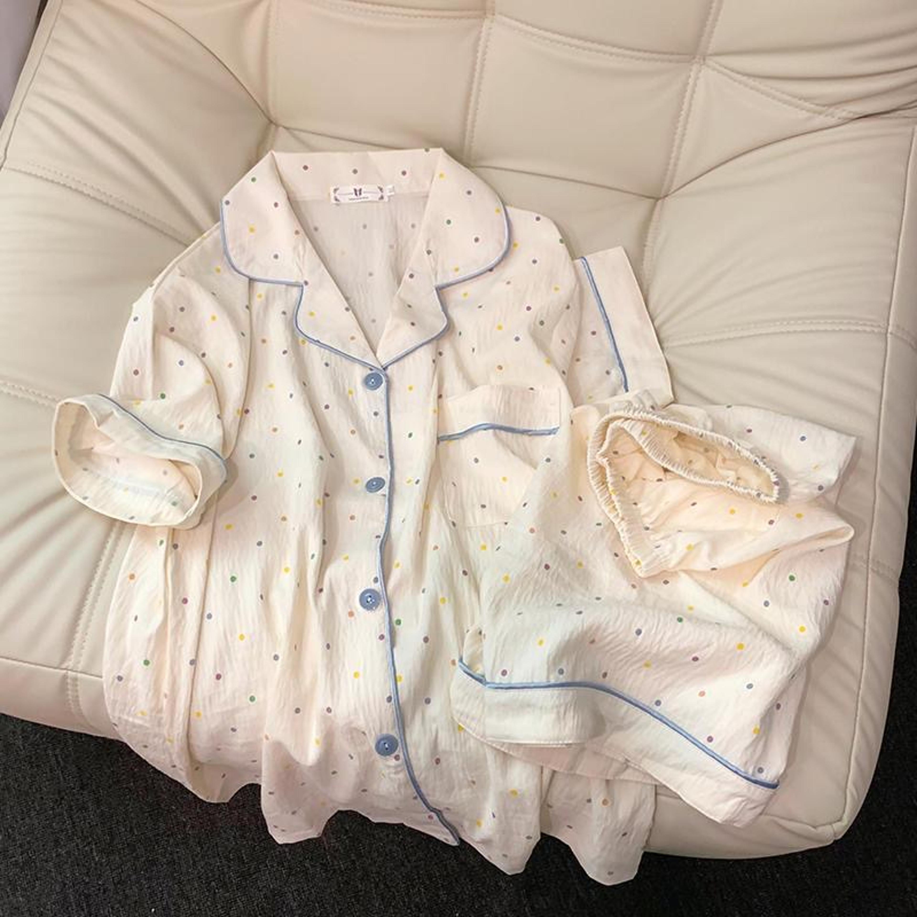 sleepwear cotton pajama set, print polka dot women pajamas, top and shorts, sweet casual comfortable home outfits