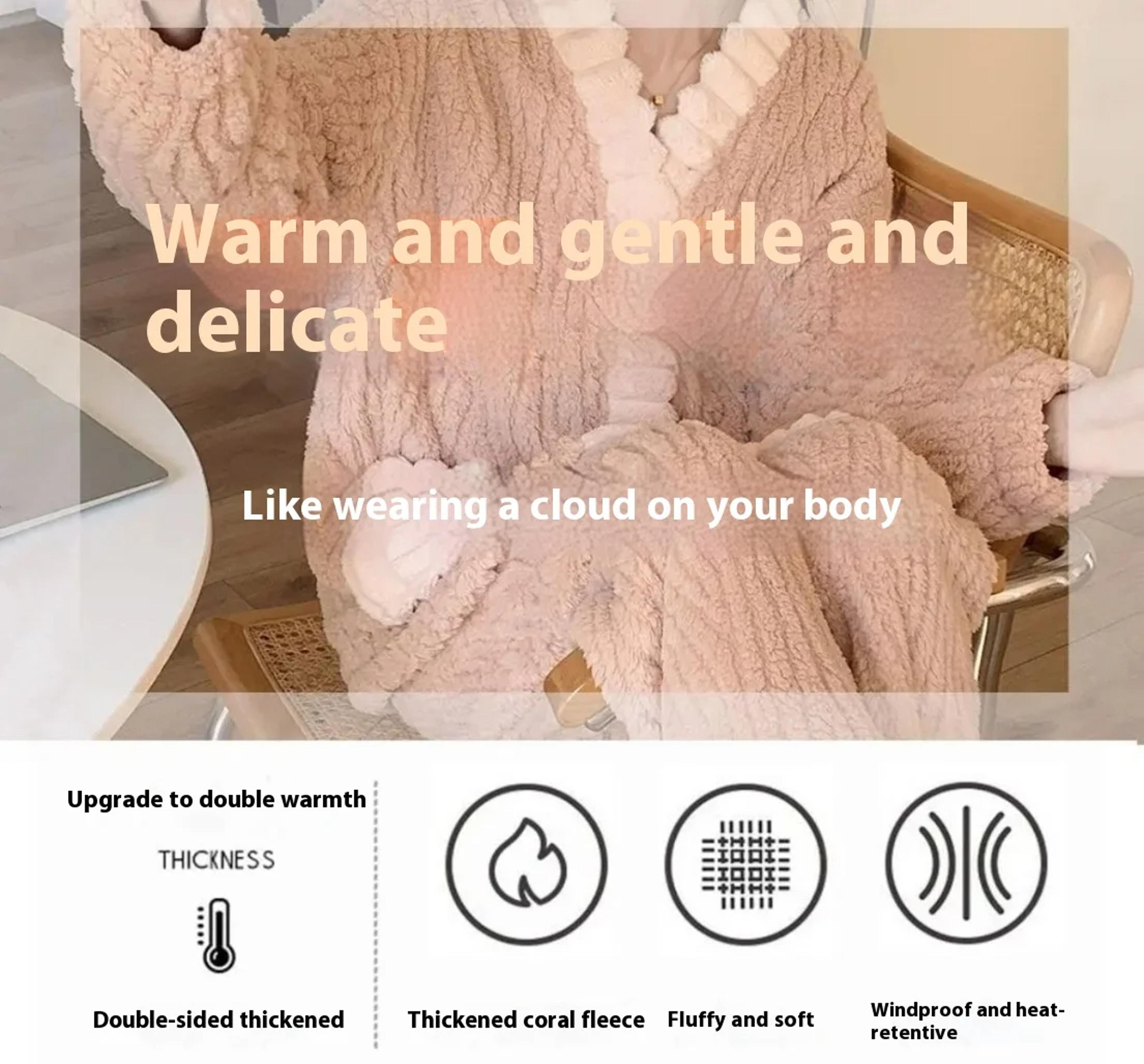 Soft Fairy Wind Ladies Pajamas Thickened Warm Flannel Women Sleepwear Loungewear Cardigan Suit 7
