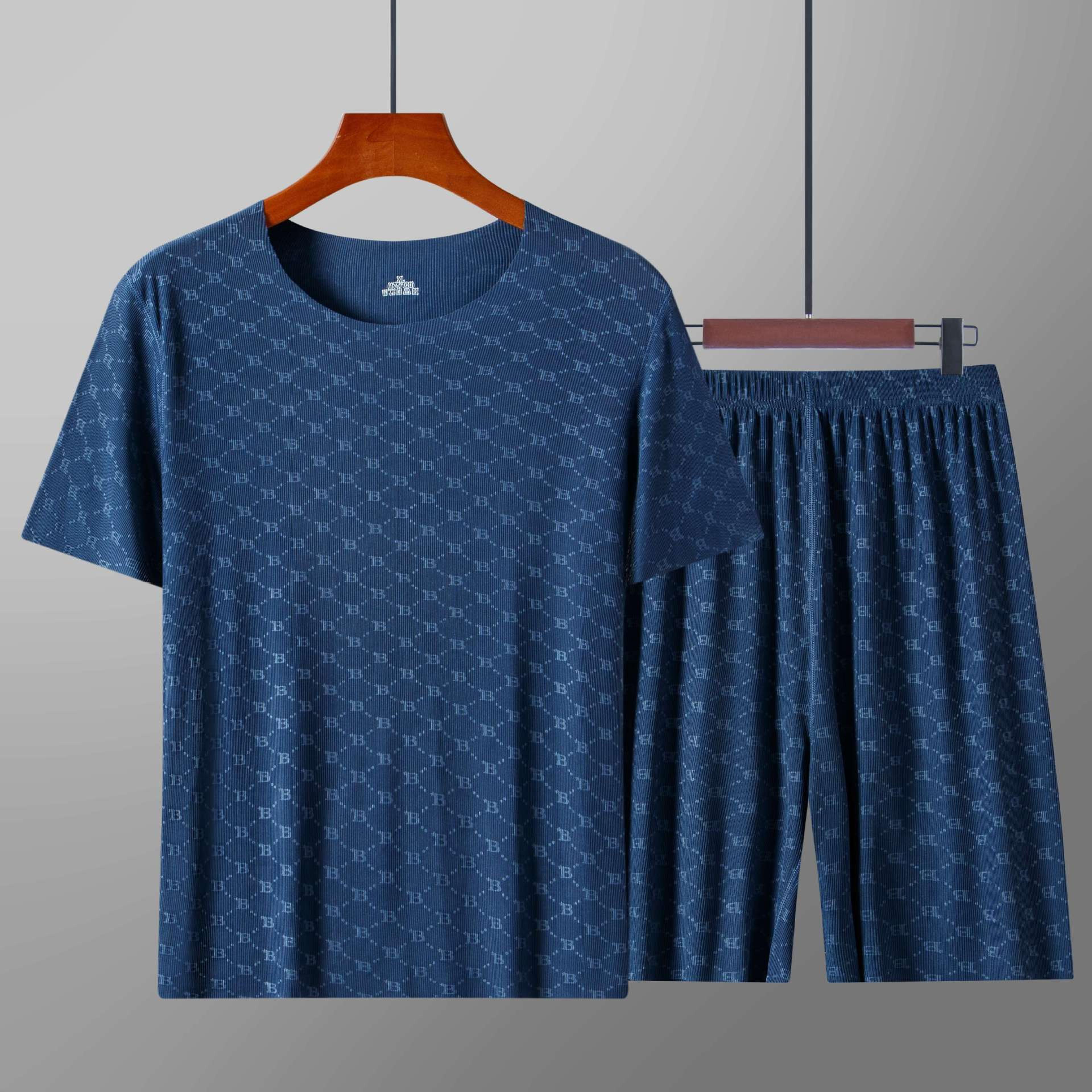 Mens Pajamas Homewear Set Summer Printed Ice Silk TShirt Casual Modal Pajamas Thin Mens Pajama Trou 1