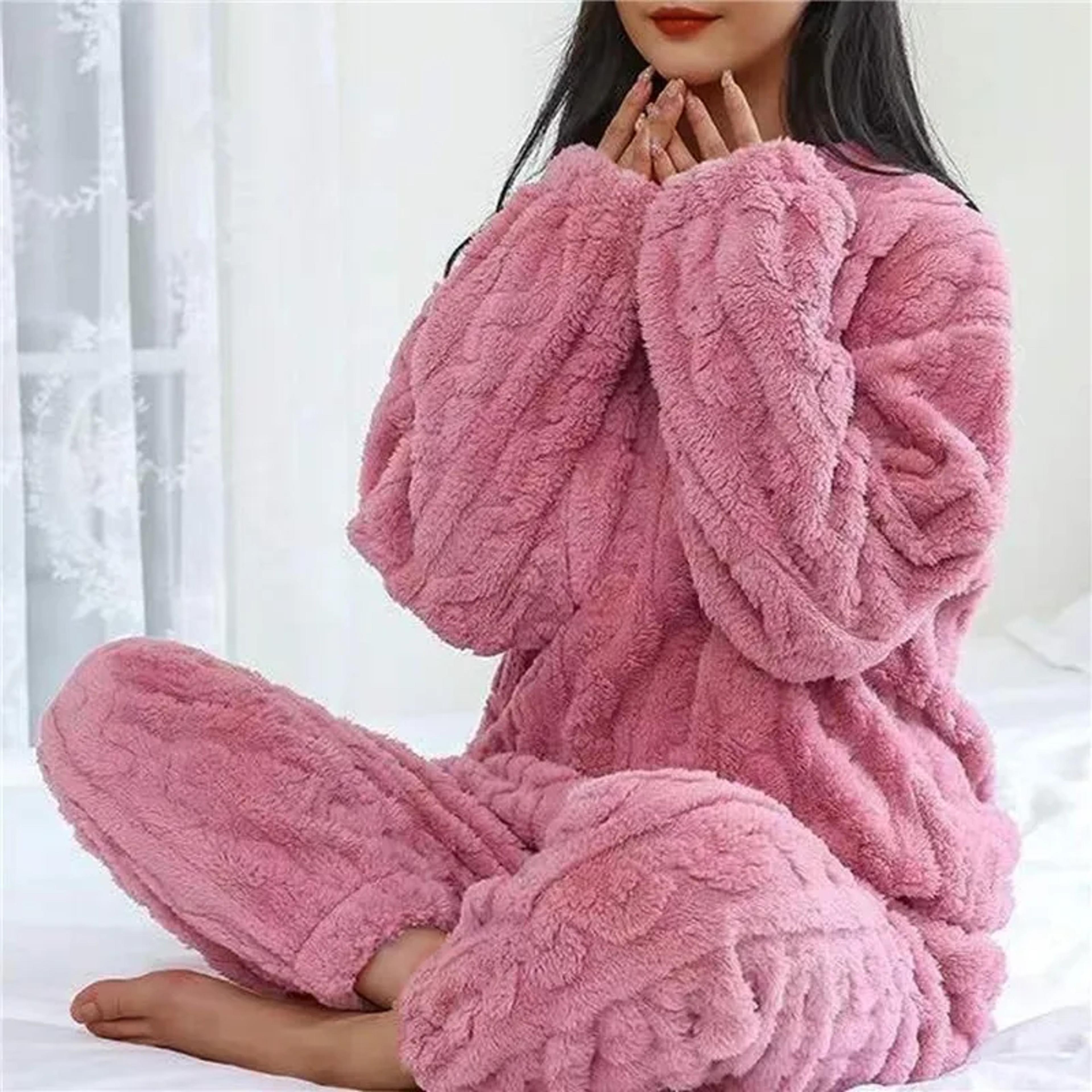 Cozy Soft Coral Velvet Jacquard Pajama Set Warm Winter Loungewear For Women Ideal For Christmas  Ba