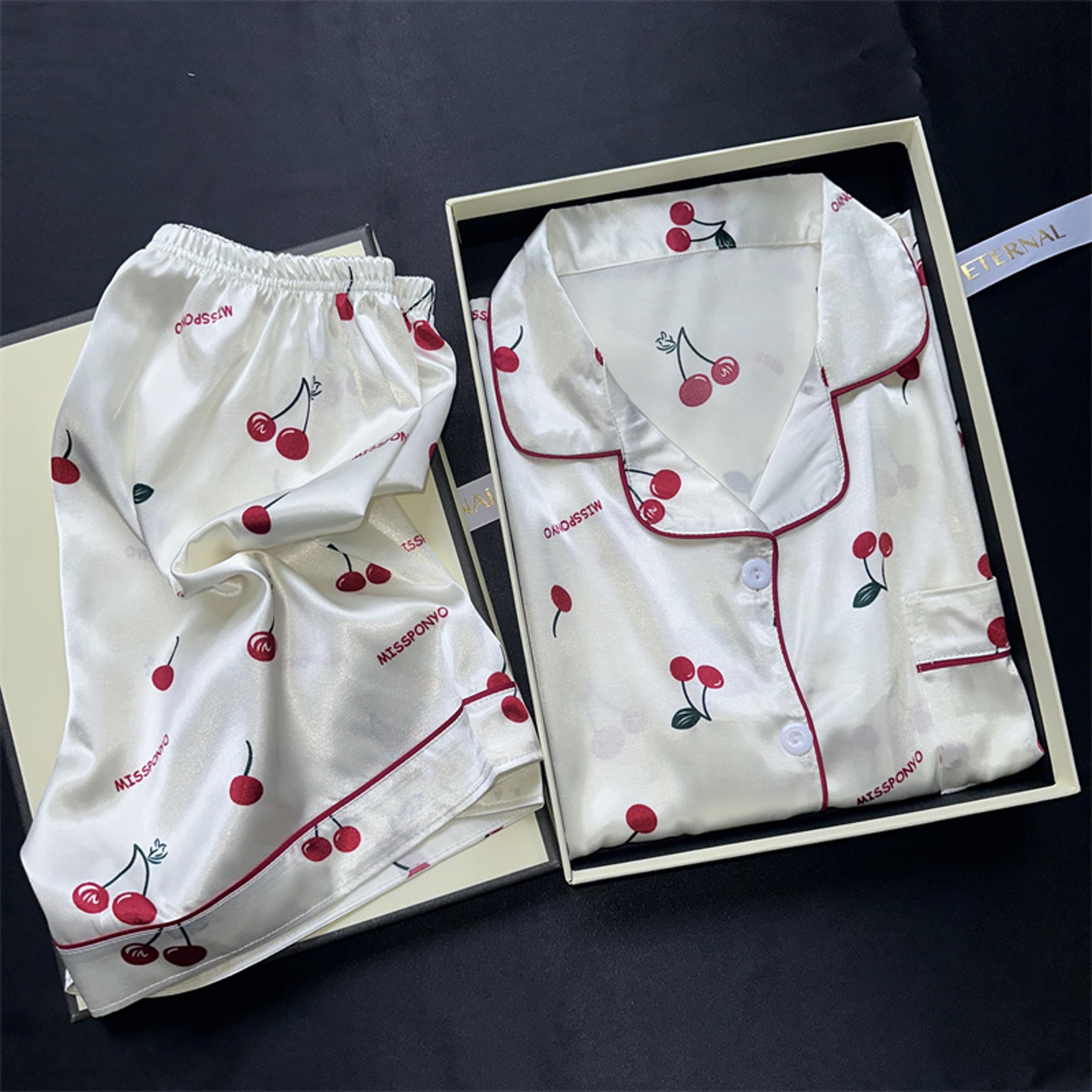 cherries print pajamas set, summer faux stain shorts and top, ladies casual fashion home clothes, two pieces set pijamas