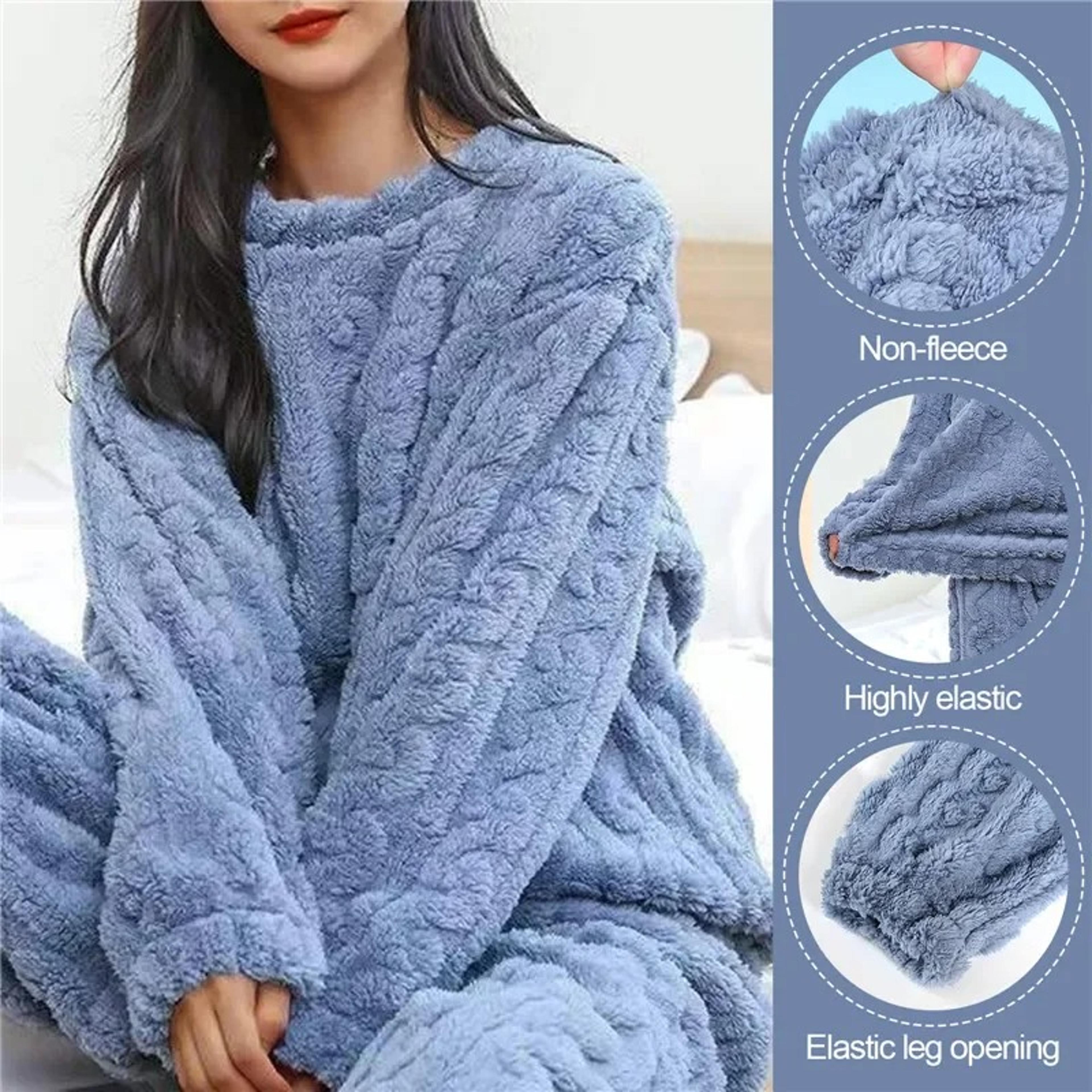 Cozy Winter Warm Coral Velvet Pajamas Set For Women Soft Thick Fluffy Lounge Suit Sleepwear Outerwe 2