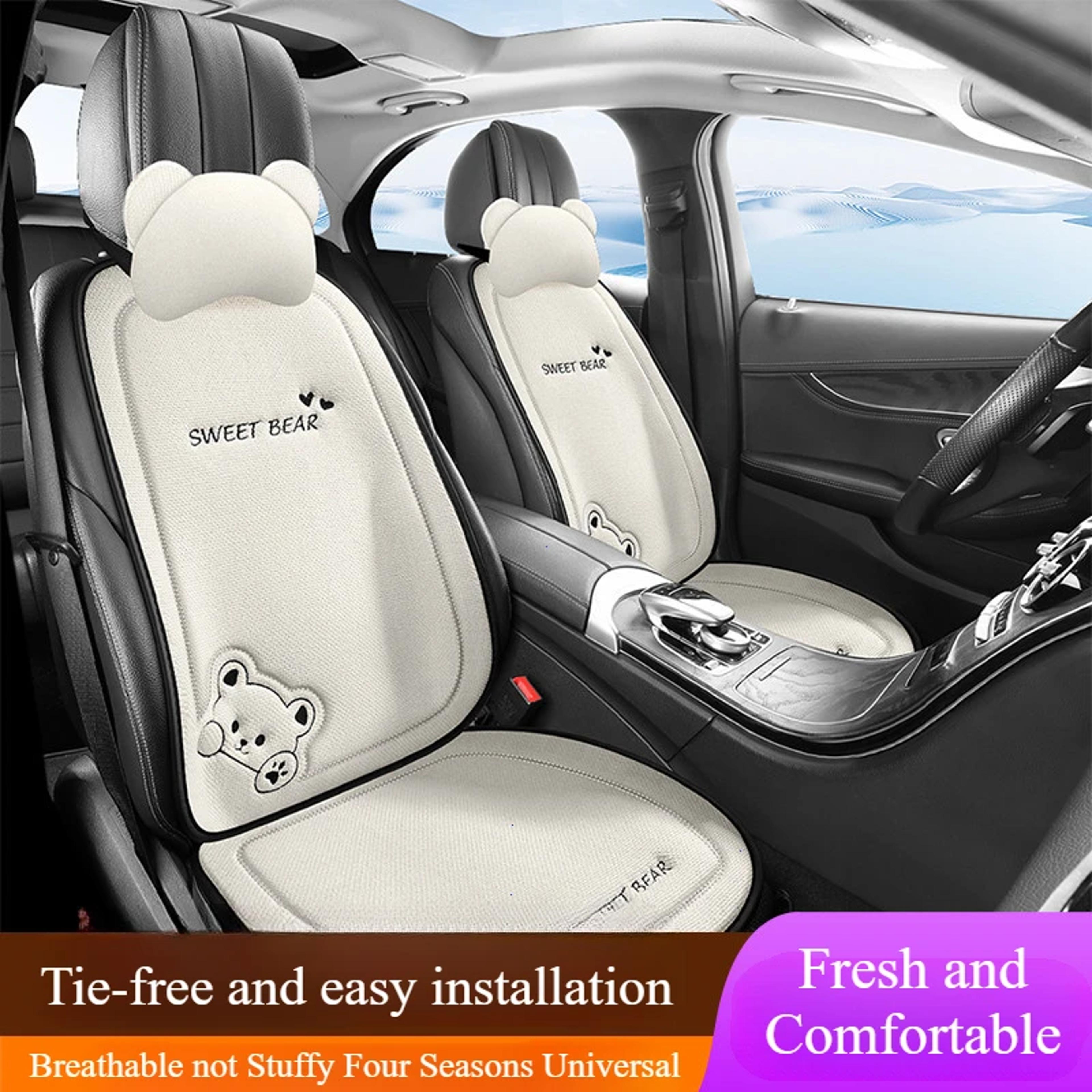 Fashion Luxury Car Seat Cushion Breathable Linen Cartoon Bear Womens Cute Antislip 1