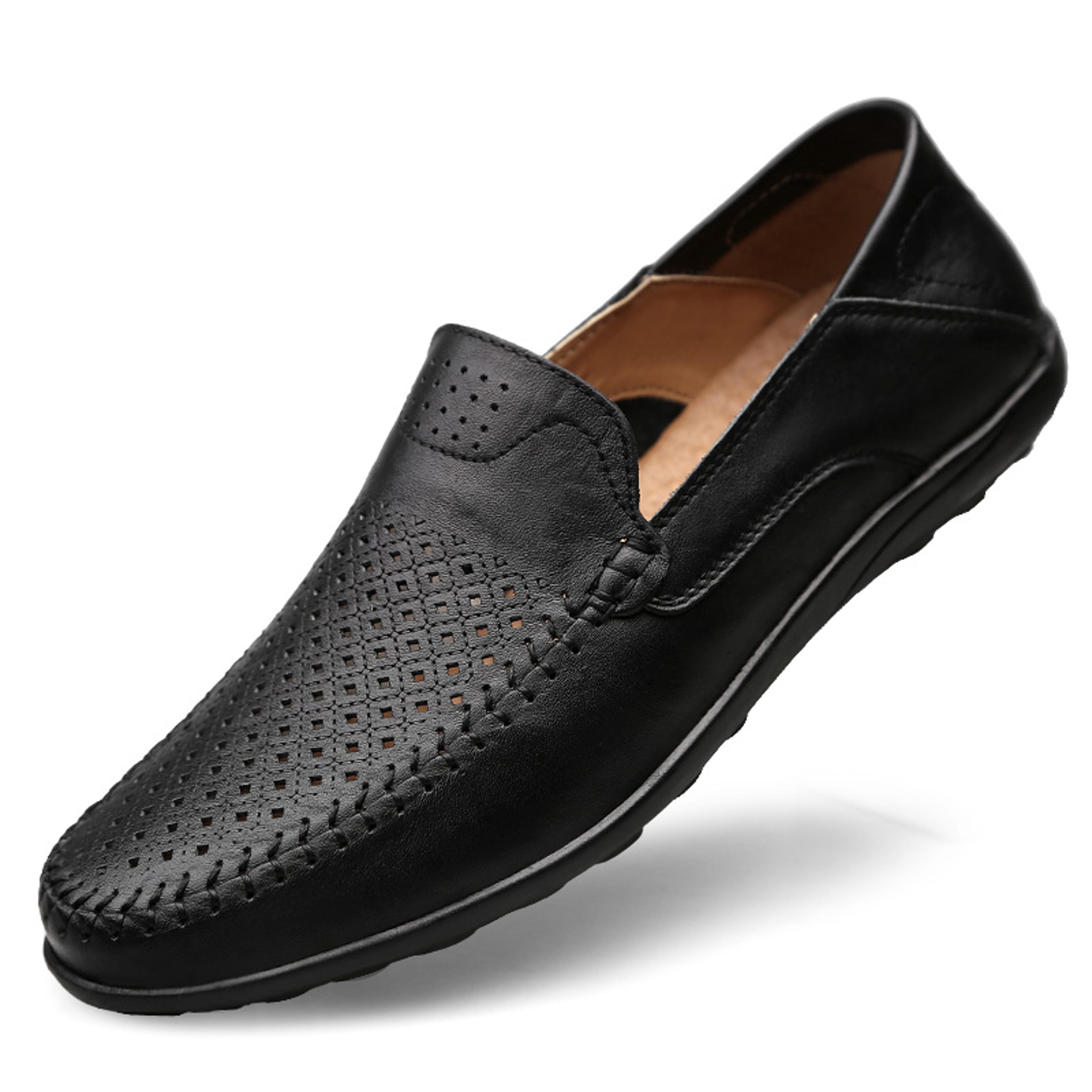 Mens Genuine Leather Casual Shoes Luxury Brand Loafers Breathable Italian Moccasins Slip On Boat Sh