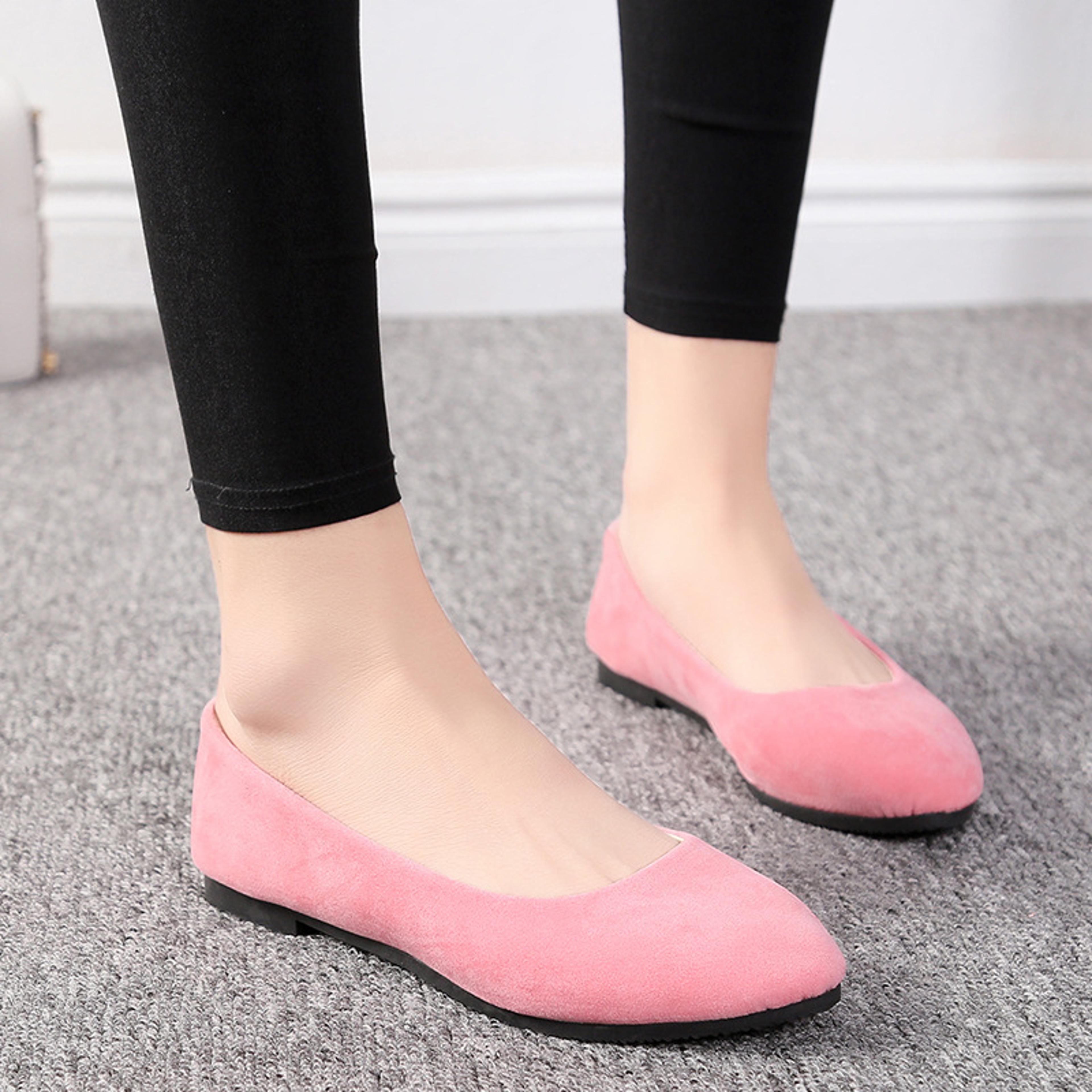 Spring Flock Ballet Flats Slip On Women Flats Shoes Candy Color Pointed Toe Female Loafers Large Si 8