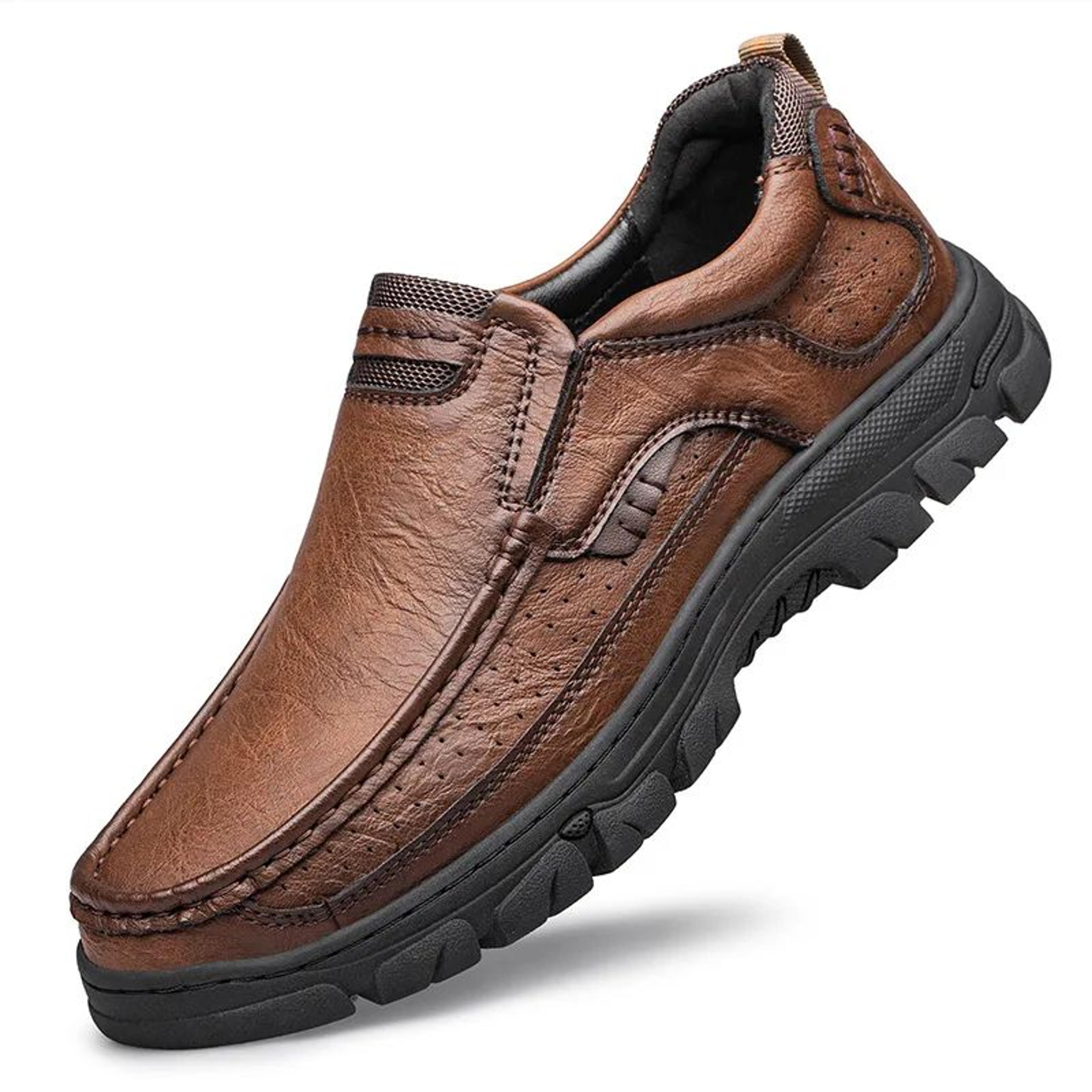 Mens SlipOn Leather Casual Shoes WearResistant AntiSkid Loafers Round Toe Thick Bottom Dress Footwe 6