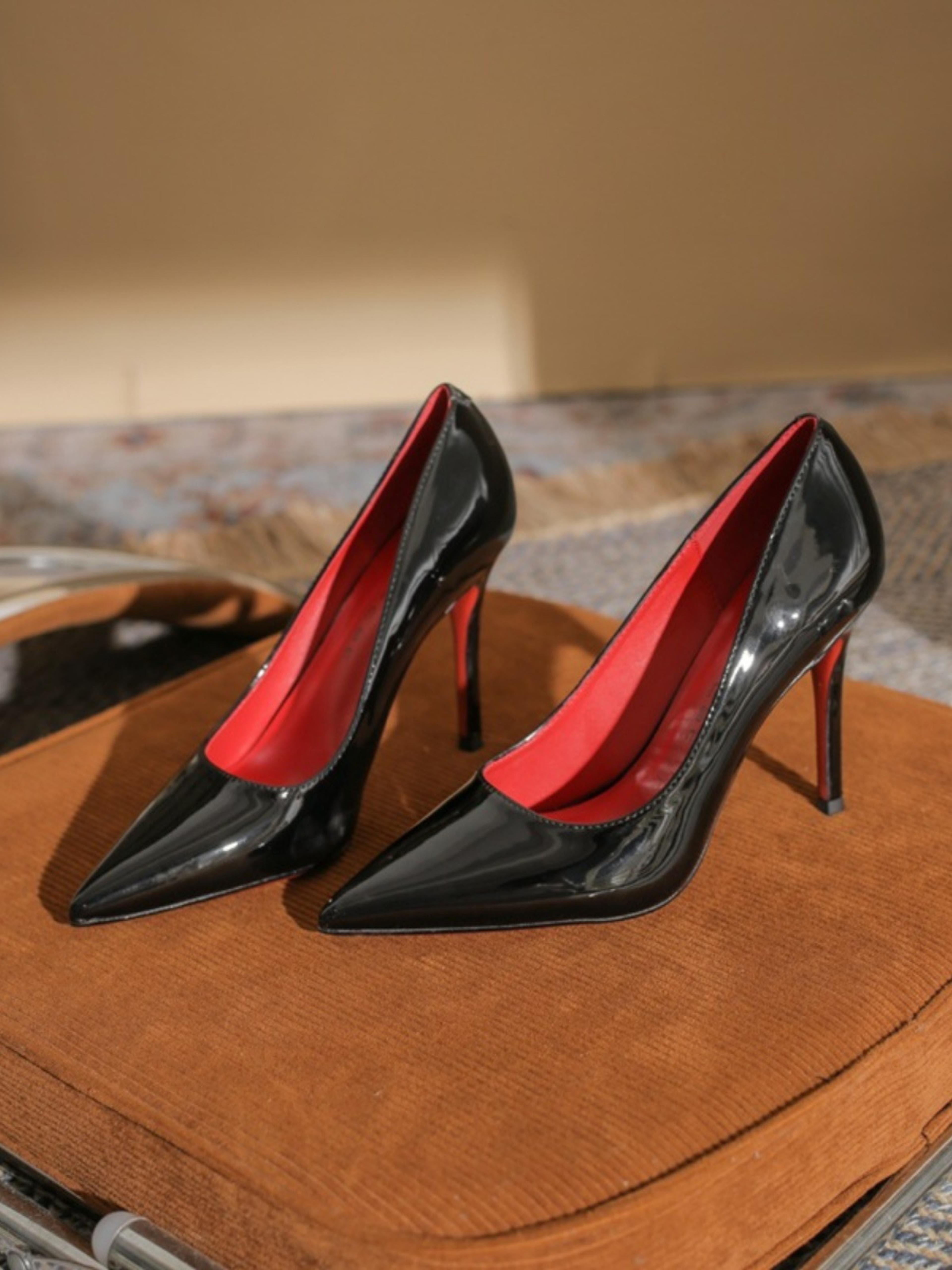 Sexy Black Red Sole High Heels Pointed Toe Stiletto Heel Shiny Patent Leather Womens Shoes For Spri 5