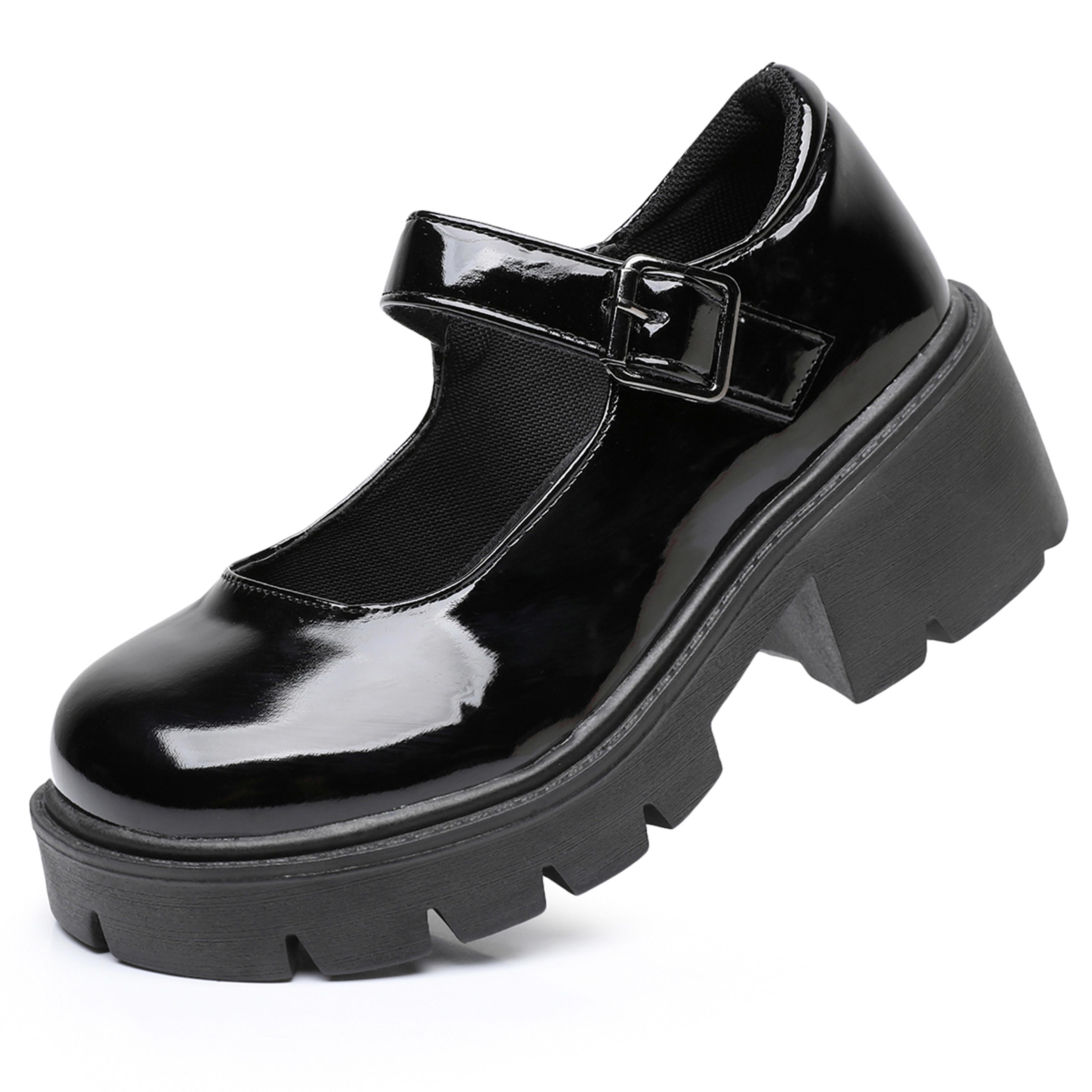 Women Lolita Shoes PU Leather Platform Mary Janes Vintage Chunky Heels Pumps Japanese Style Heels F 1