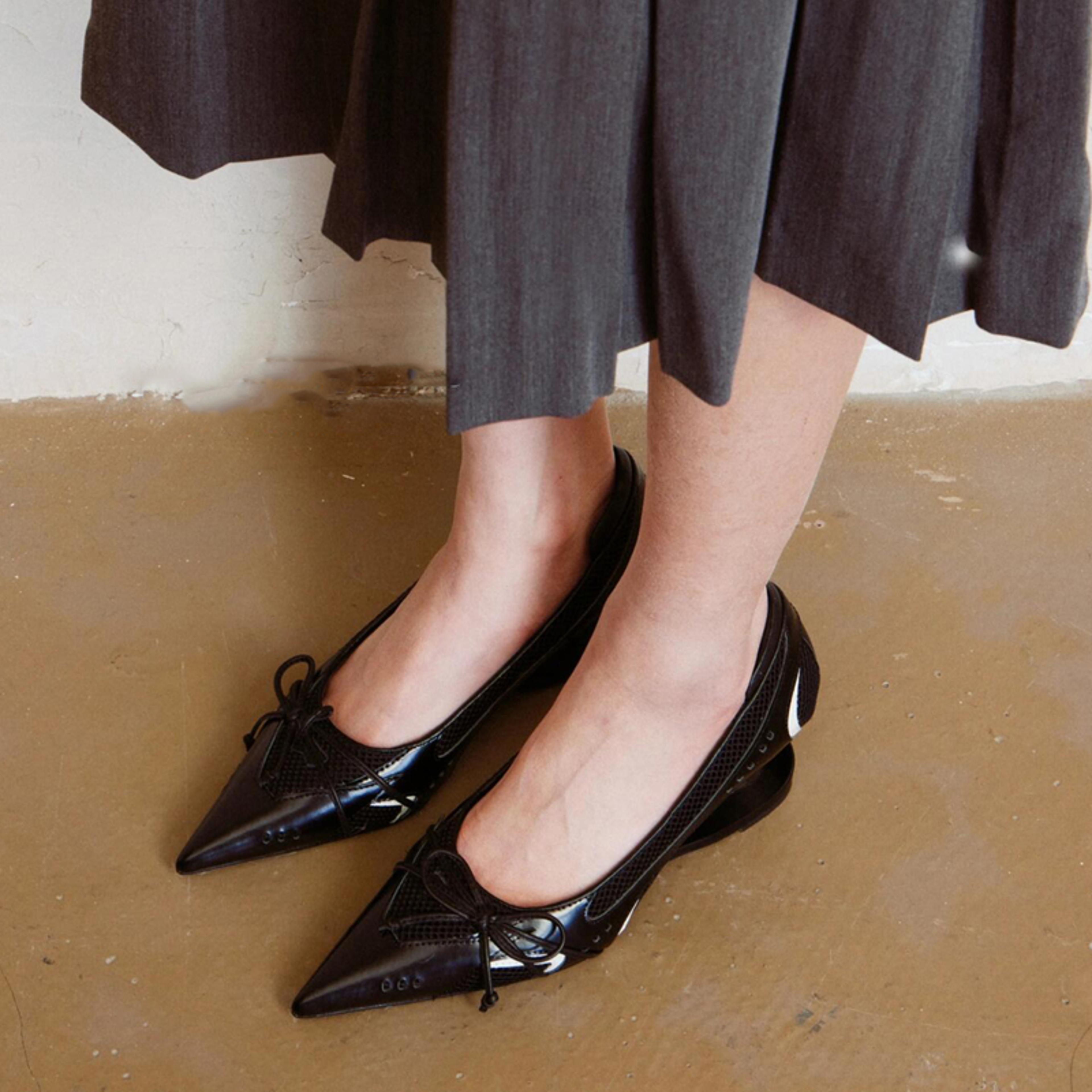 Womens Fashion Bow Spliced Heels Special Heel Pointed Toe Non Slip Shallow Mouth Mary Jane Single S 4