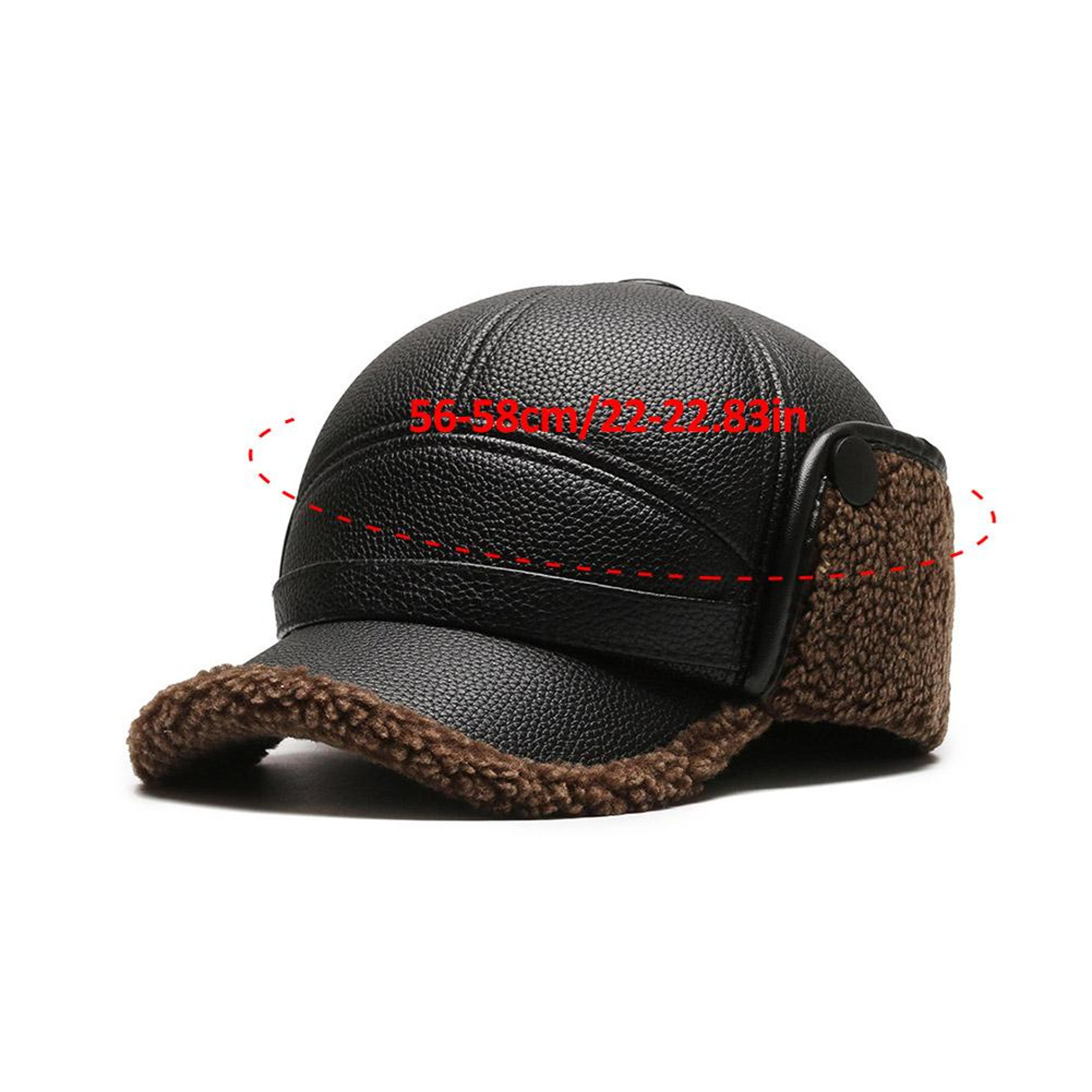 Winter Baseball Cap Men PU Leather Bomber Caps Warm Thicker Dad Hat With Earflaps Windproof Tongue  7