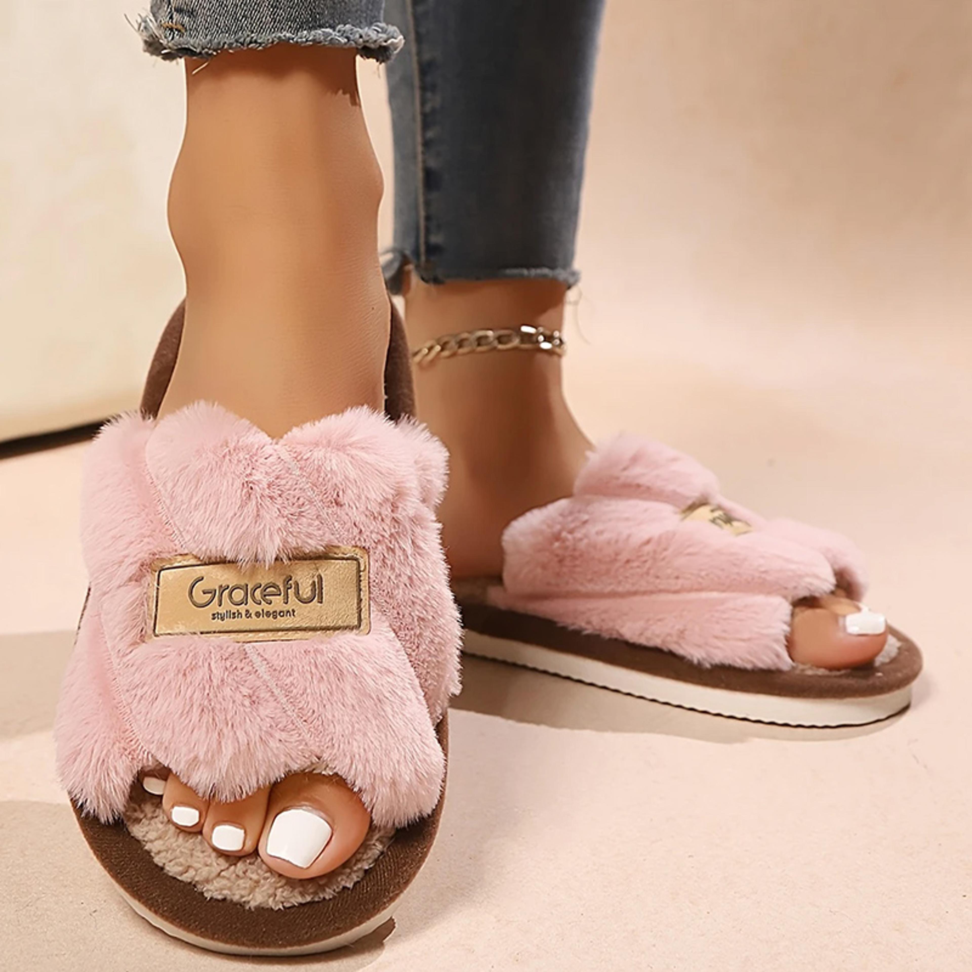 Plush Fuzzy Slippers For Women Silent Comfort OpenToe Slides Winter Bedroom Warm Flip Flops 7