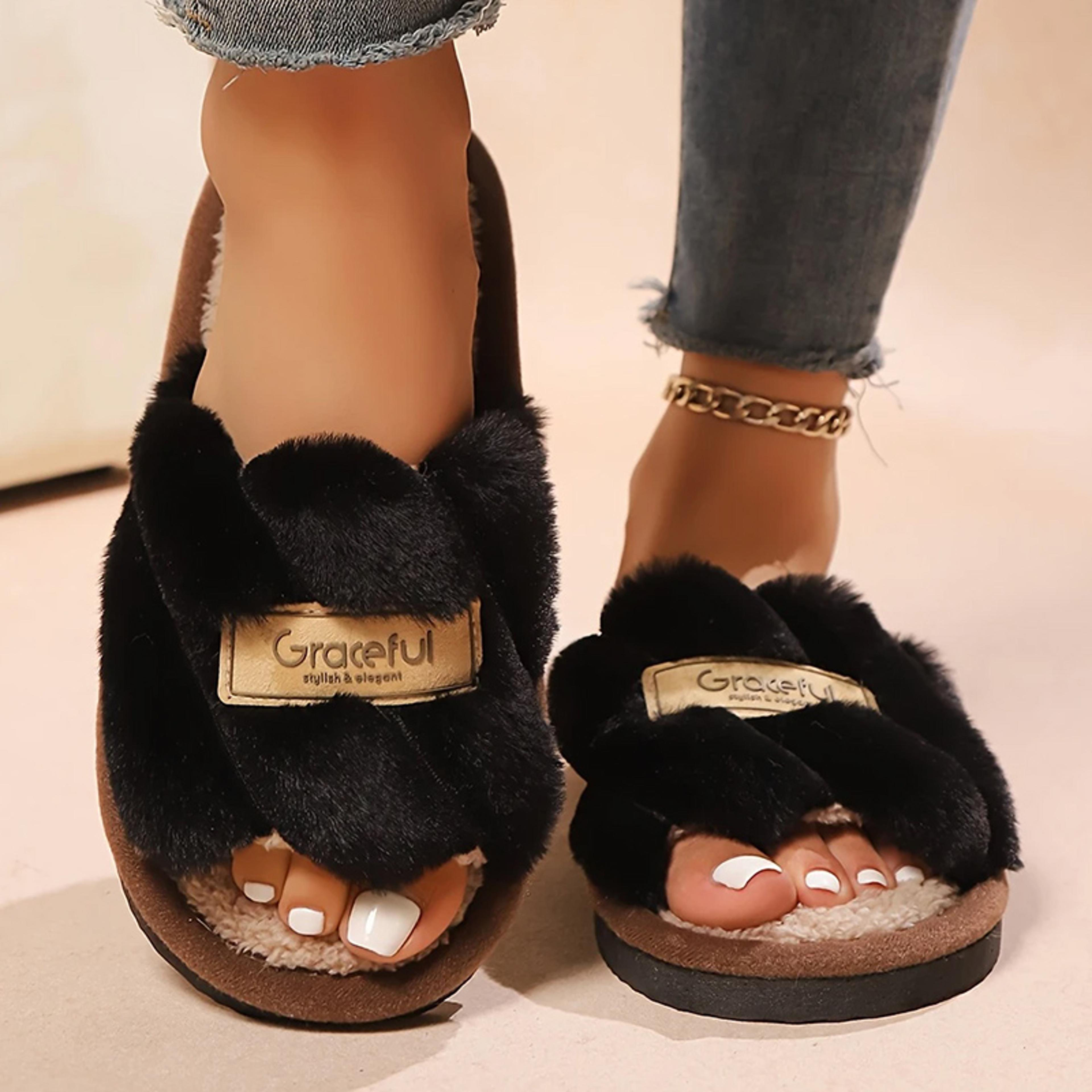 Plush Fuzzy Slippers For Women Silent Comfort OpenToe Slides Winter Bedroom Warm Flip Flops 2