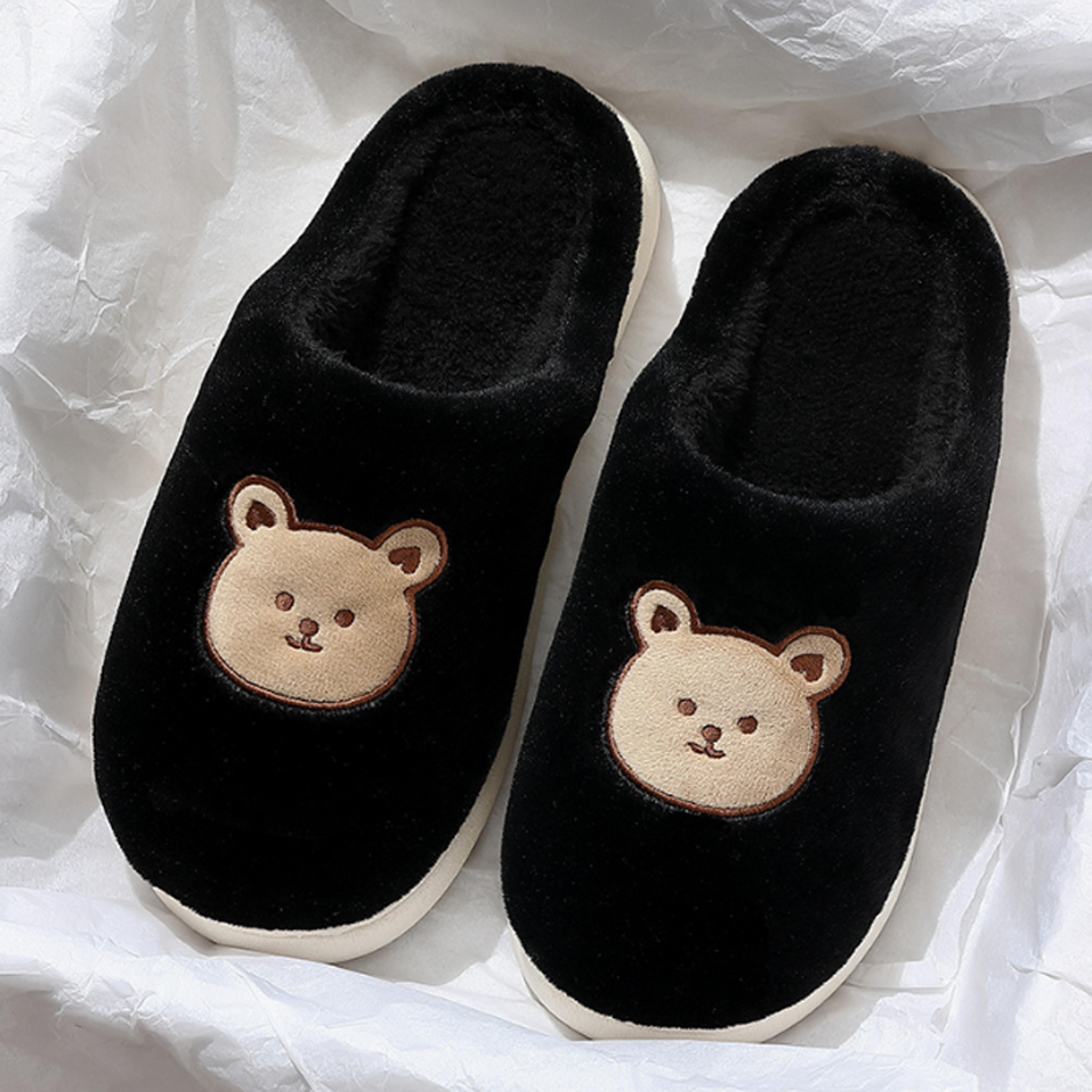 Cute Bear Cotton Slippers For Women Nonslip Slides Plush Warm Winter Indoor Sandals Home Flip Flops 5